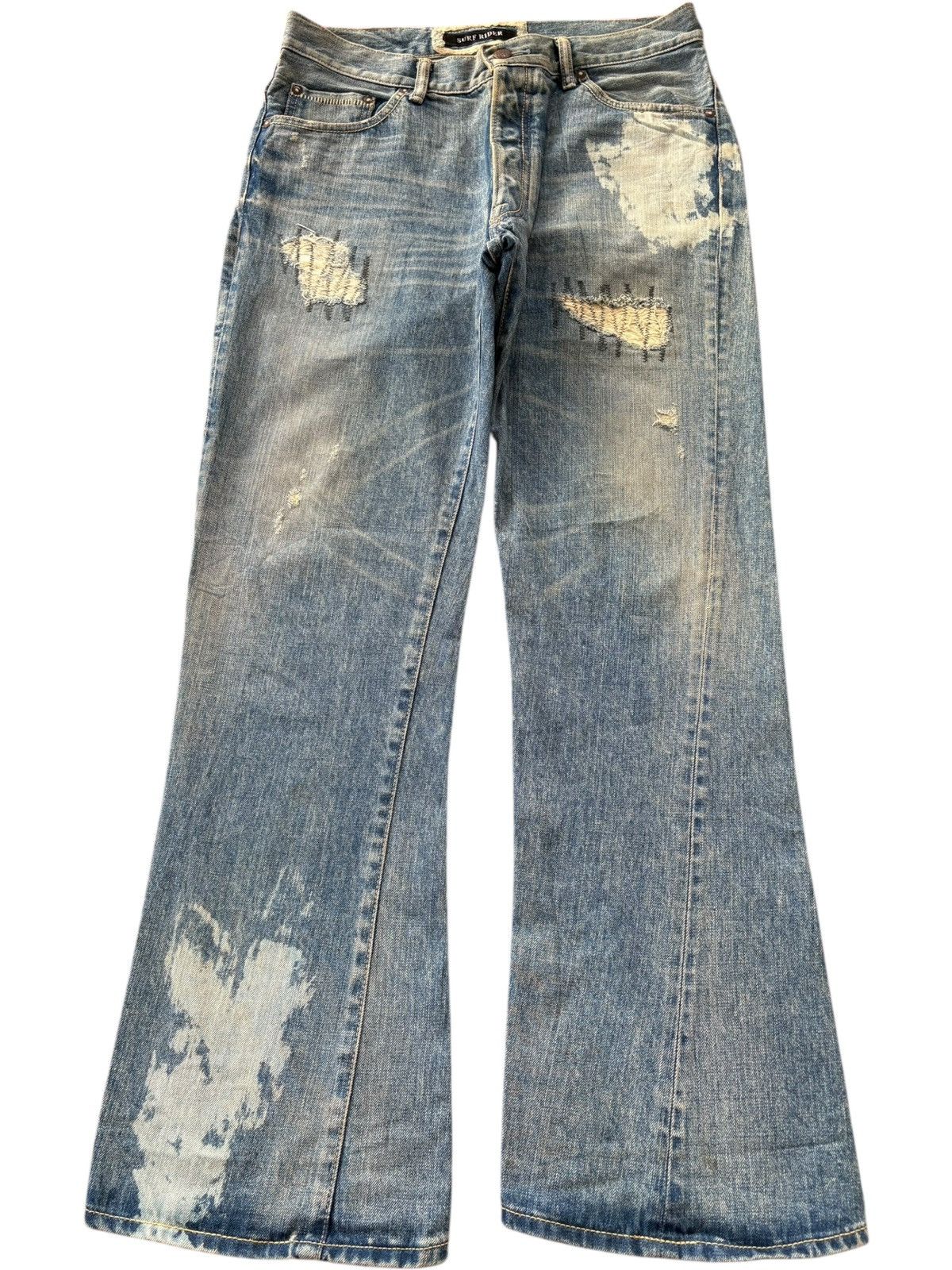 Japanese Brand Vintage Japanese Brand Bleach Sashiko Distressed Flare Jeans Size US 32 / EU 48 - 1 Thumbnail