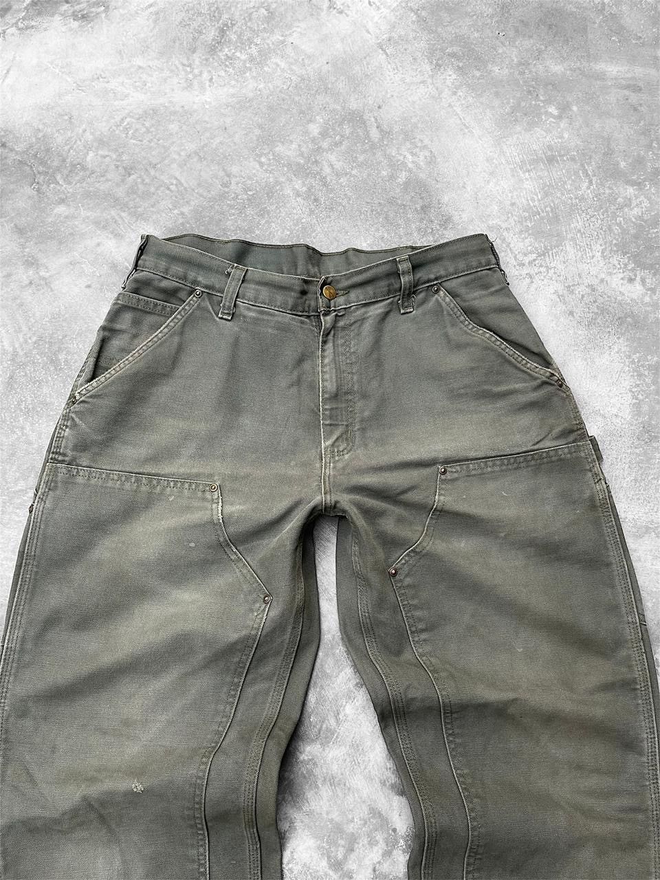Carhartt Faded Mosgreen Distressed Carhartt Doublekne Pant B136-MOS Size US 34 / EU 50 - 2 Thumbnail