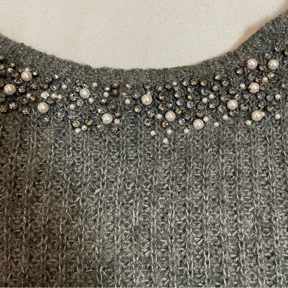 Ann Taylor Ann Taylor Long Sleeve Alpaca Blend Jeweled Collar Gray Swe Size S / US 4 / IT 40 - 6 Thumbnail