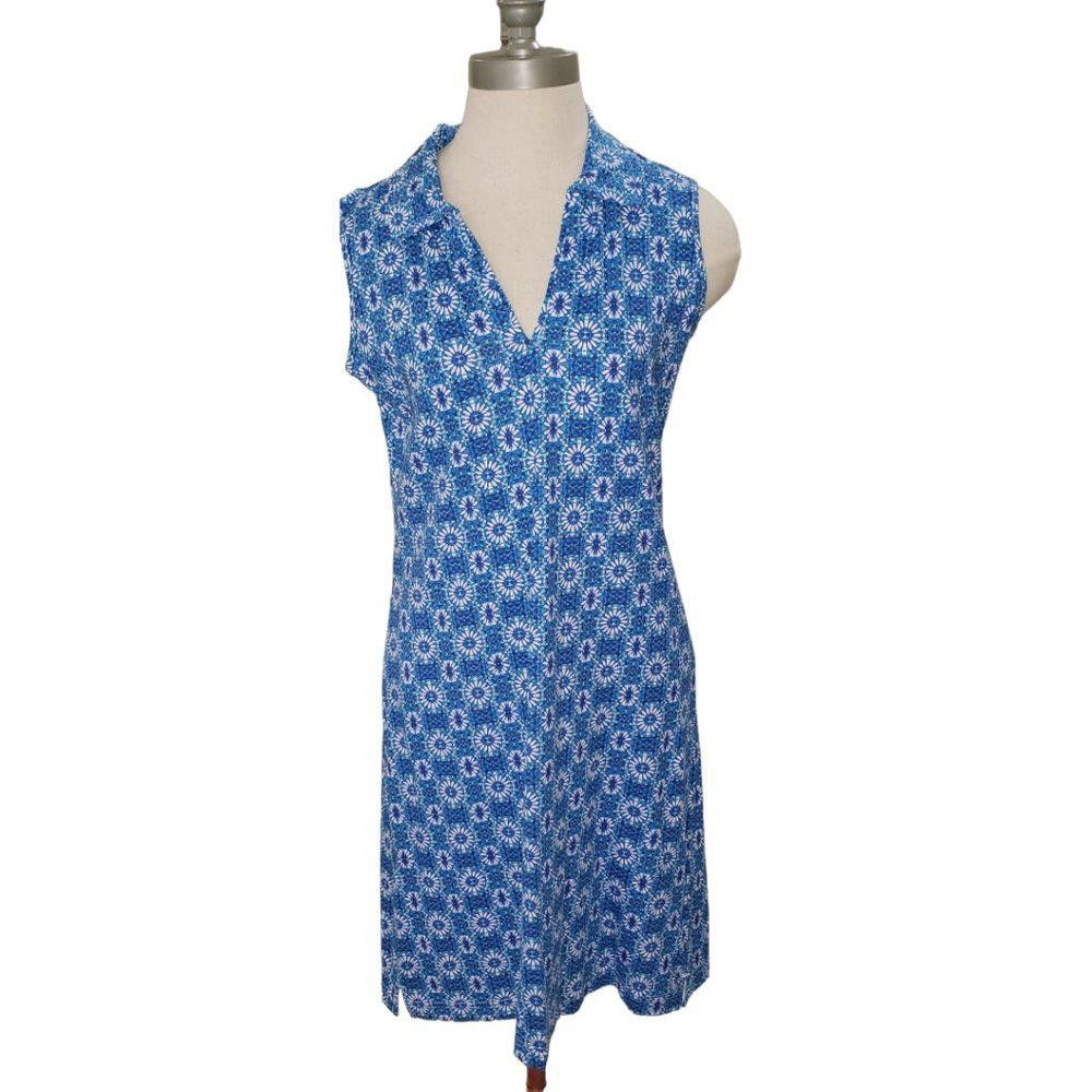 Designer CT514 Lee Riders Sleeveless V-neck Floral Blue Mini Dress S Size S / US 4 / IT 40 - 1 Thumbnail