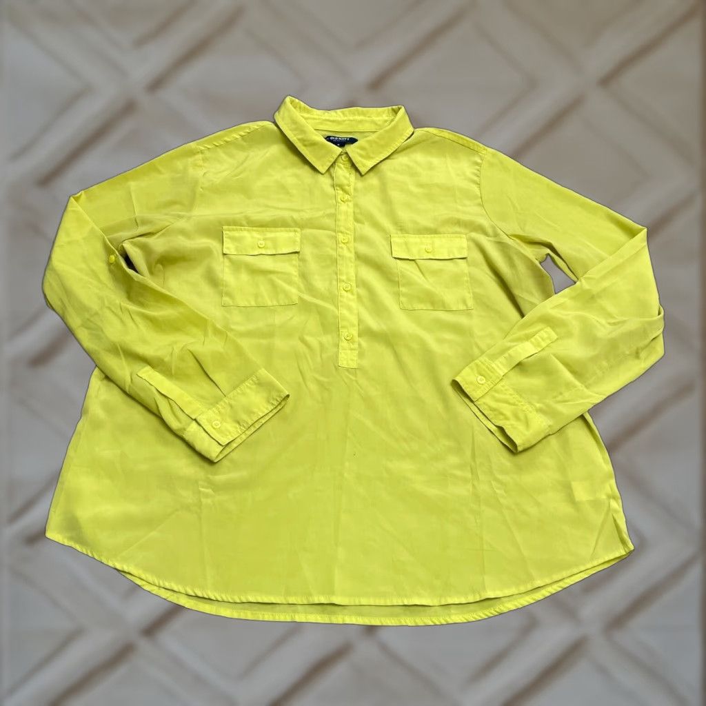Old Navy Old Navy Button-Up Tunic Shirt Womens XL Yellow Long Sleeve Casual Blouse Shirt (Regular) Size XL / US 12-14 / IT 48-50 - 1 Thumbnail