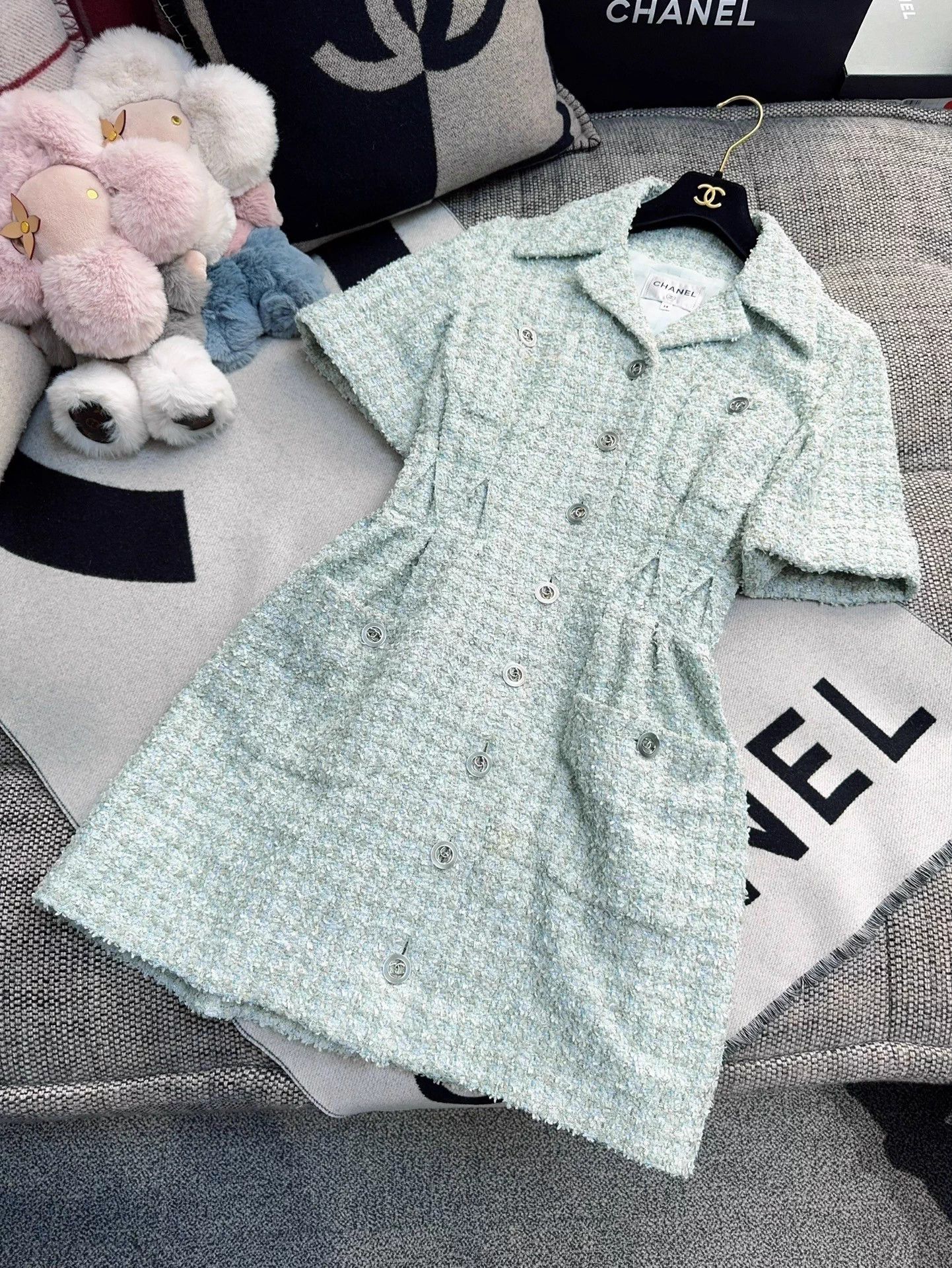 Chanel Chanel 20P Mint Green Tweed Short Sleeve Woven Dress 38 Size S / US 4 / IT 40 - 1 Thumbnail