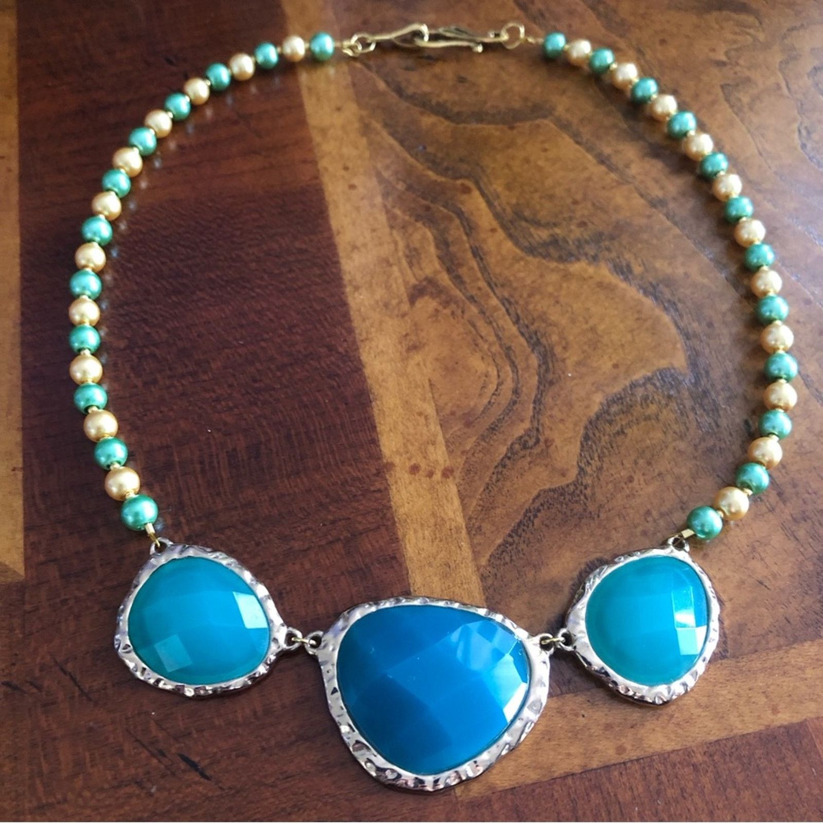 Handmade Handcrafted repurpose teal green dome glass Pearl necklace Size ONE SIZE - 9 Thumbnail