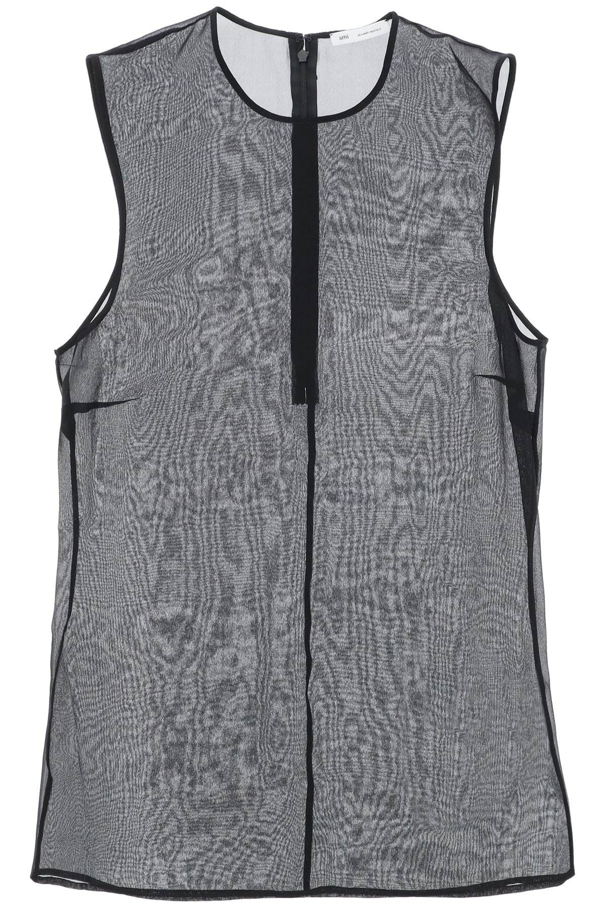 image of Ami Alexandre Matiussi Sleeveless Silk Top In in Noir, Women's (Size Medium)
