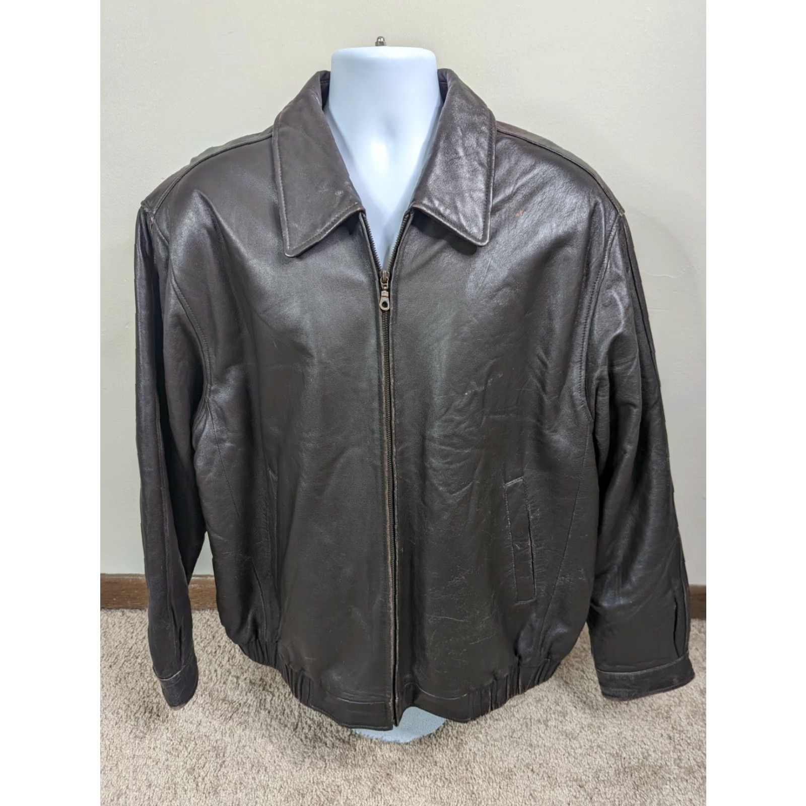 Vintage VINTAGE Y2K 00s J. Ferrar Mens XL Brown Lambskin Leather Bomber Jacket Coat Moto Biker Size US XL / EU 56 / 4 - 2 Thumbnail