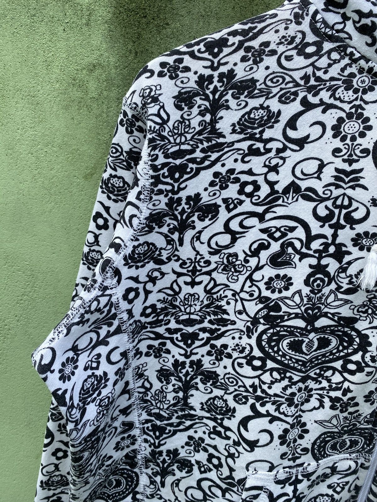 Vintage N.W.D Y2K Black White Paisley Full Zip Hoodie All Over Print Size L / US 10 / IT 46 - 3 Thumbnail
