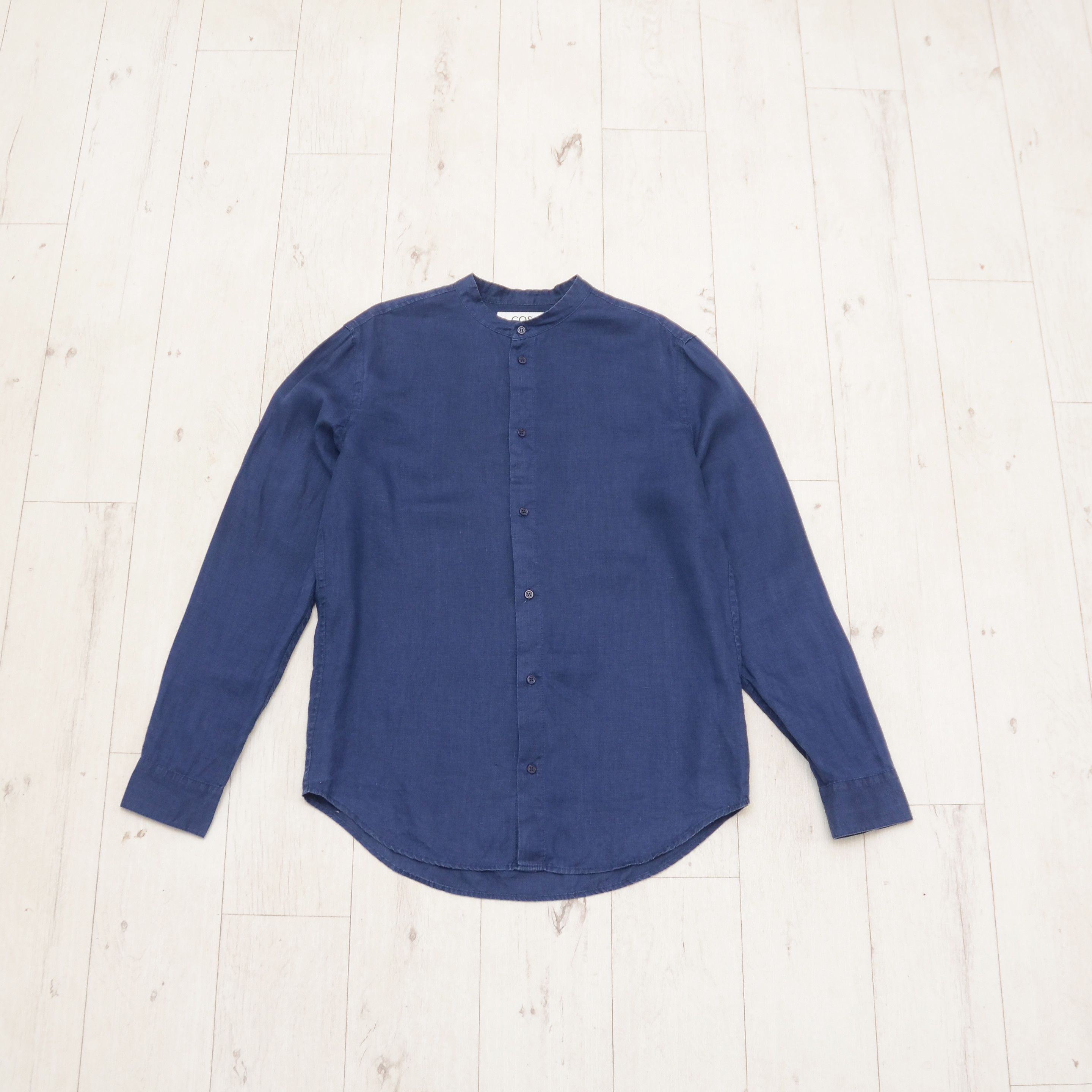 Cos COS Mandarin Collar Hemp Shirt Navy Blue Size S Sustainable Size US S / EU 44-46 / 1 - 1 Thumbnail