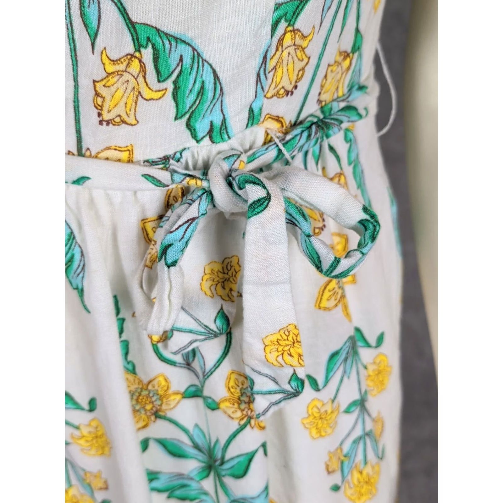 Vintage Draper James RSVP Mini Dress Yellow Floral Smocked Linen Rayon Square Neck Sz M Dress Size M / US 6-8 / IT 42-44 - 3 Thumbnail