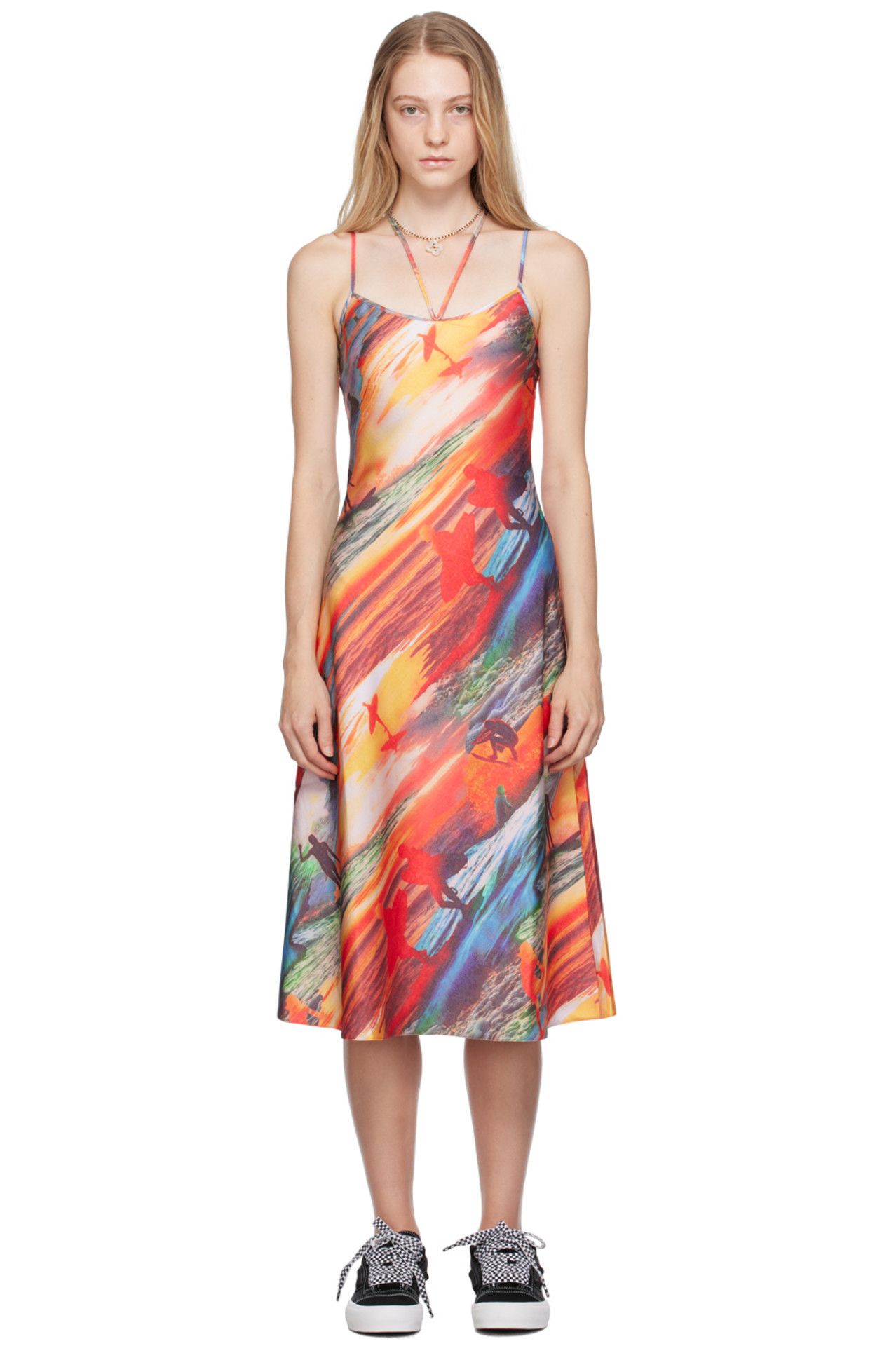 ERL $585 NWT ERL Surf Print Red Sunset Midi Dress Size M / US 6-8 / IT 42-44 - 1 Thumbnail
