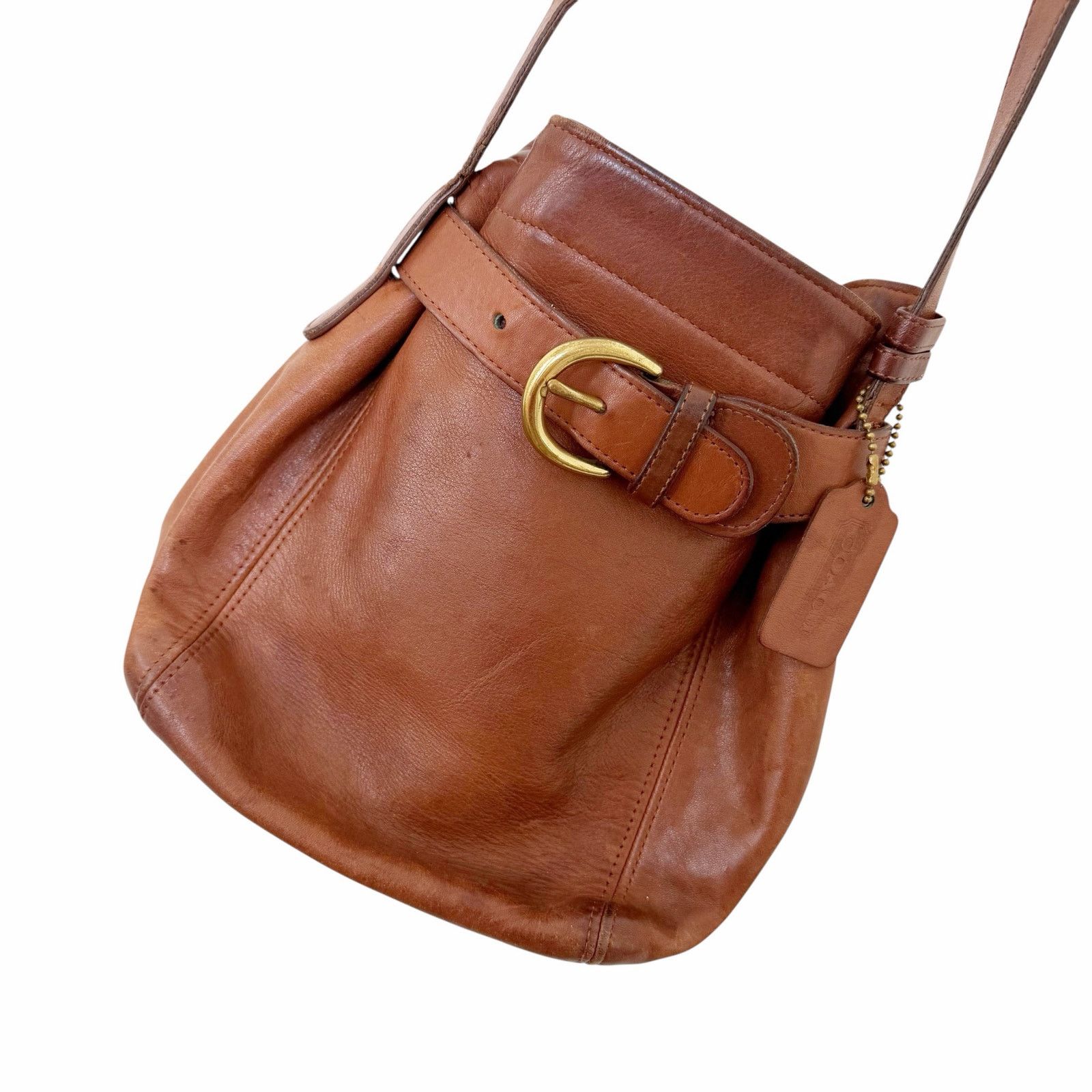 Vintage Coach Leather Belted Soho Crossbody Bucket Bag 4156 in Brown, Women's