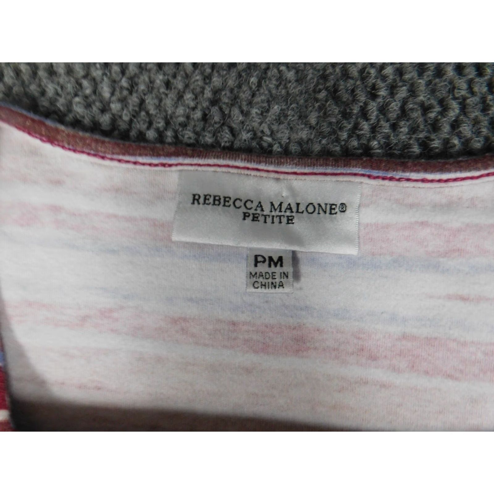 Vintage Rebecca Malone Womens Blouse PM Petites Red Striped Stretch Crew Neck Long Sleeve Casual Pullover Cotton Polyester Rayon Ruffle Classic Basic Size M / US 6-8 / IT 42-44 - 4 Thumbnail