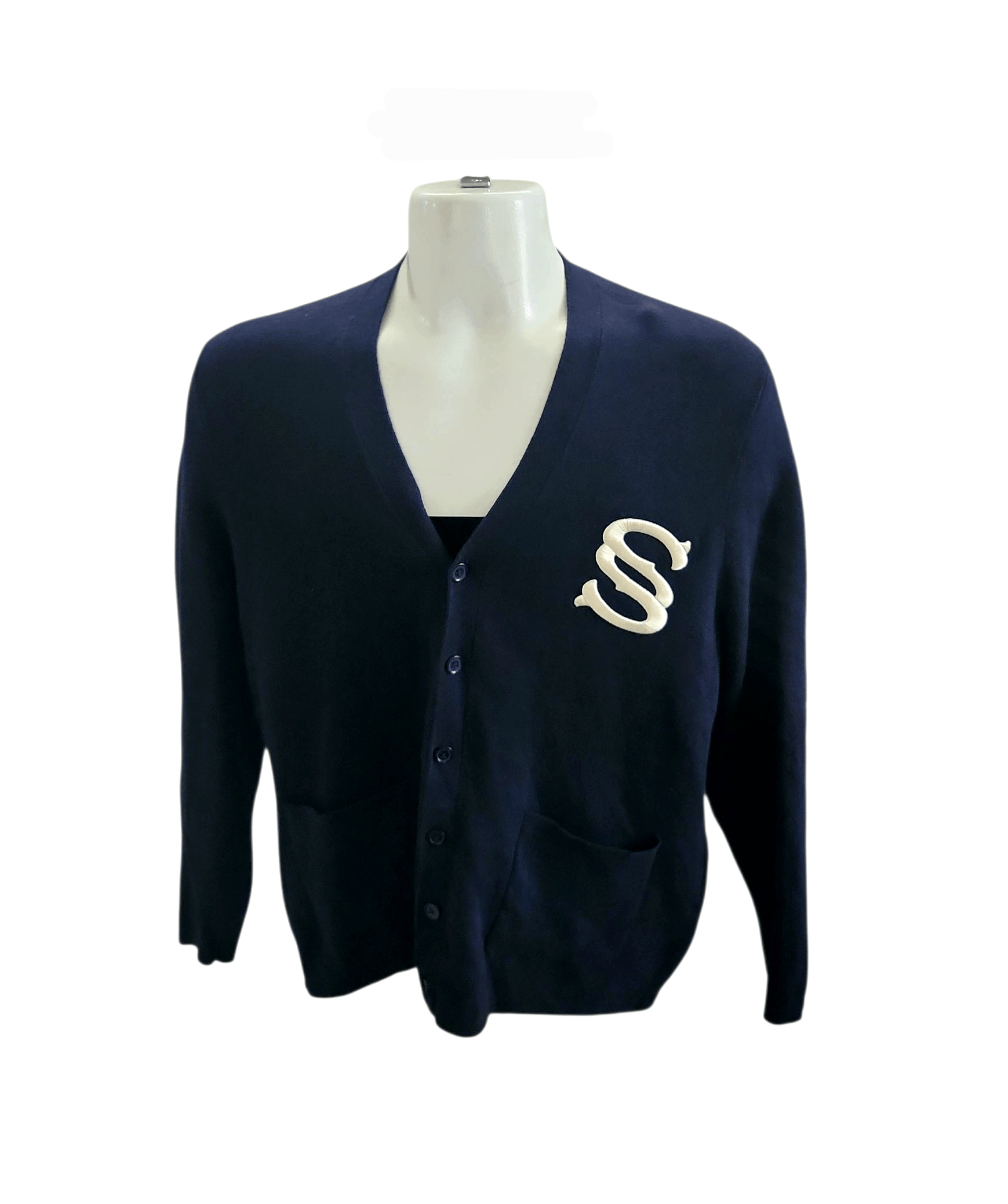 Sandro Sandro Wool & Cotton Blend Cardigan Navy Blue Embroidered Size US L / EU 52-54 / 3 - 1 Thumbnail