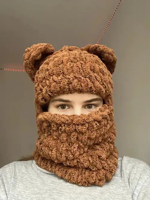 Handmade × Japanese Brand Handmade Knitted Balaclava Ski Mask Bunny Teddy Bear Style Size ONE SIZE - 1 Thumbnail