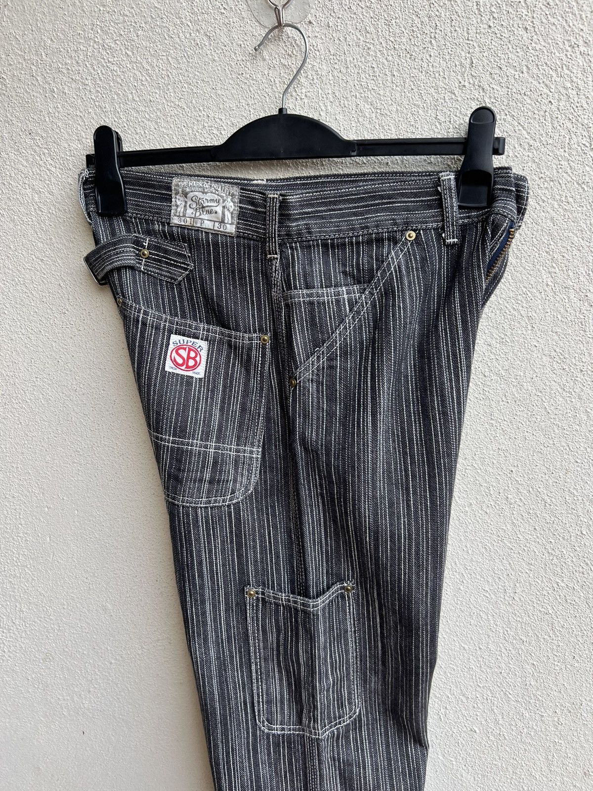 Pherrow's STORMY BLUE Japan Buckle Back Striped Carpenter Denim Jeans Size US 30 / EU 46 - 21 Thumbnail