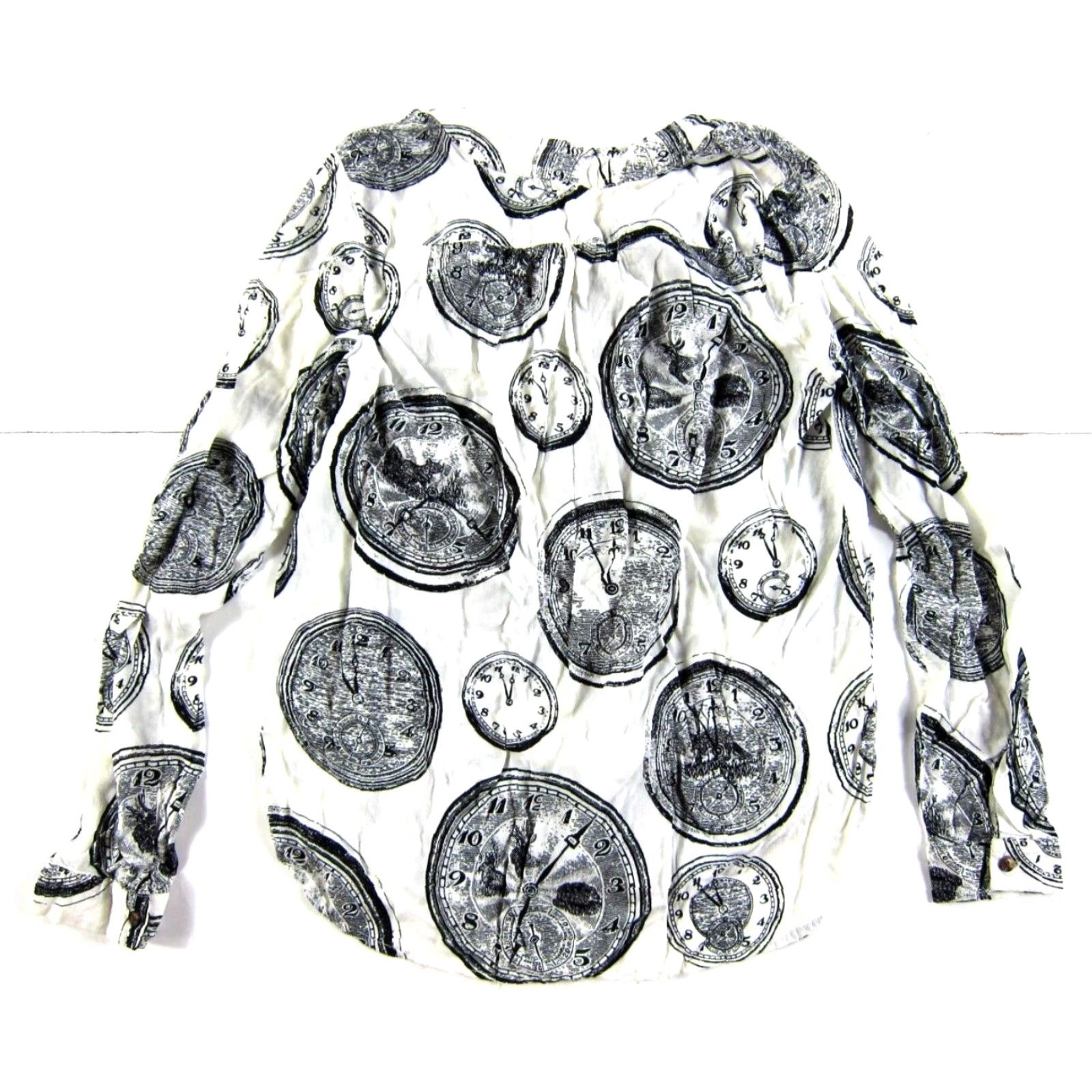 Anthropologie VINTAGE 27 Of 52 Conversations Anthropologie Rayon Black White Time Clock Blouse Size 0 Size XS / US 0-2 / IT 36-38 - 2 Thumbnail