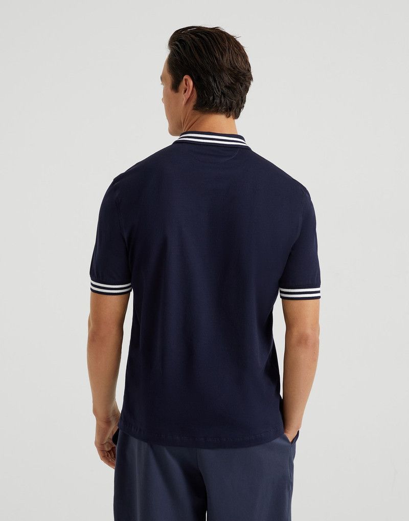 Brunello Cucinelli o1la1rc1a0426 Polo Shirt With Striped Collar And Logo Blue Size US M / EU 48-50 / 2 - 2 Thumbnail