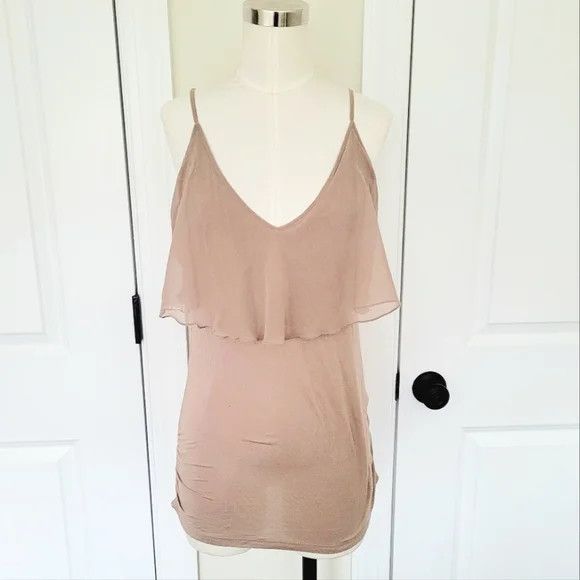 Buffalo David Bitton Ruffle Ruched V-Neck Cami Neutral Party Spring Summer Travel Size S / US 4 / IT 40 - 2 Thumbnail