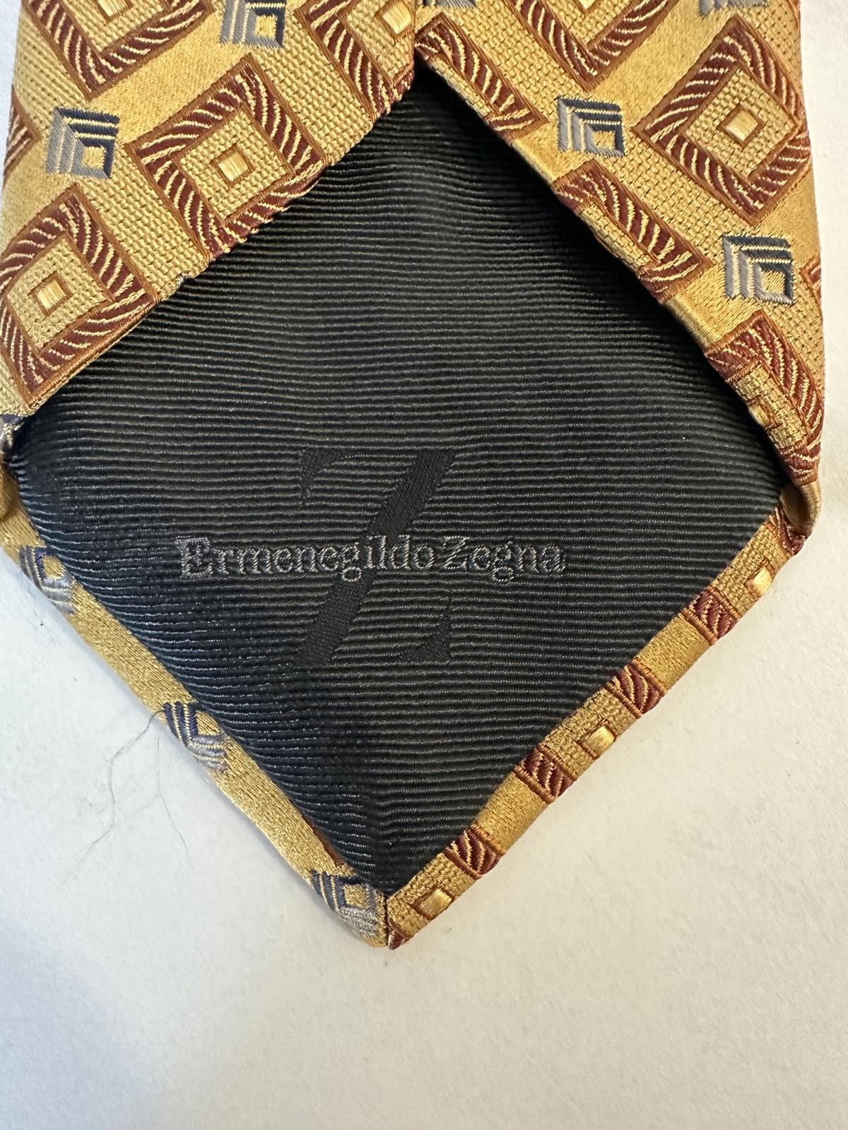 Ermenegildo Zegna Ermenegildo Zegna tan/gold/grey geometric silk neck tie Size ONE SIZE - 2 Thumbnail