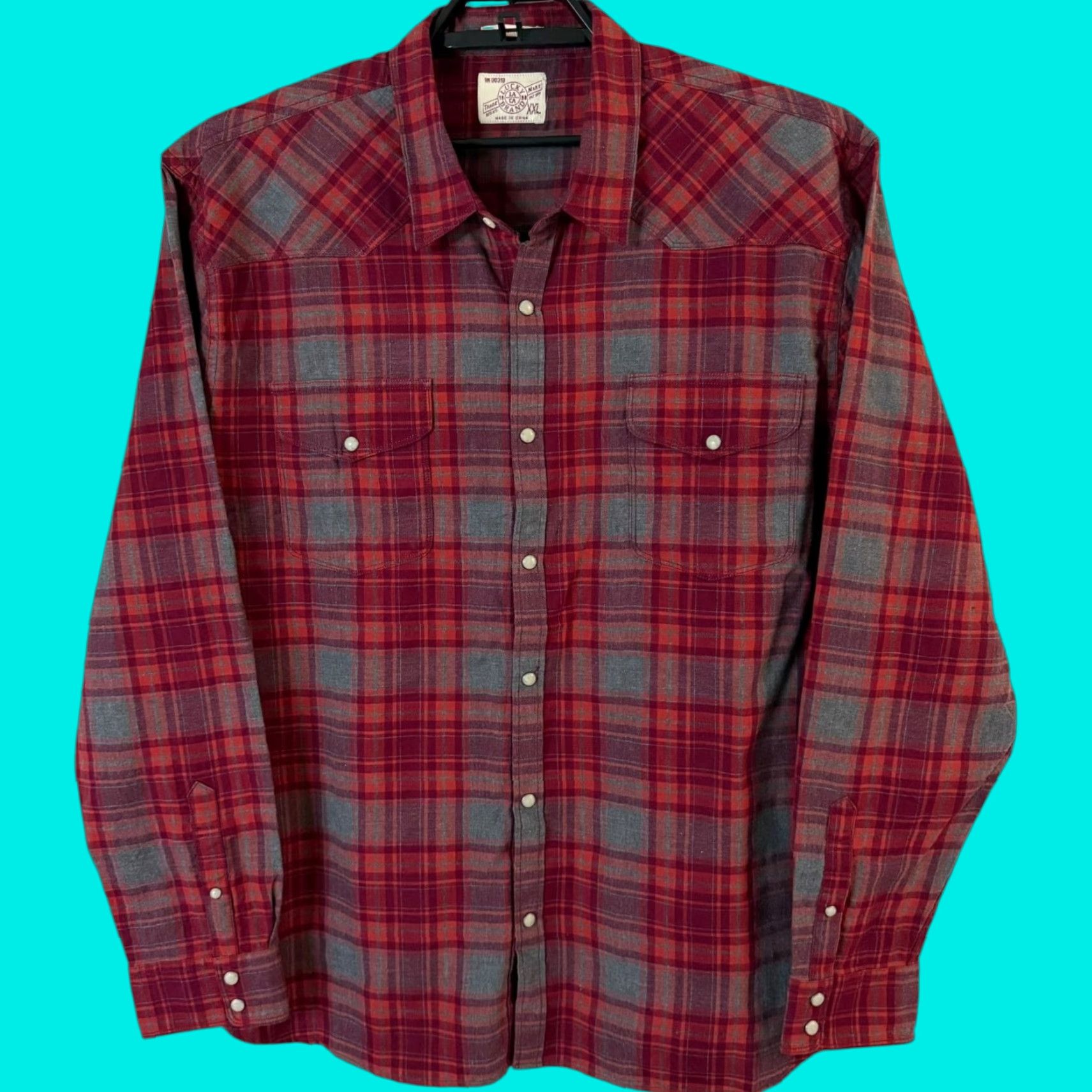 Lucky Brand Lucky Brand Men's XXL Red Plaid Cotton Western Button-Up Shirt, California Fit, Pearl Snap, Long Sleeve Fall Winter Casual Size US XXL / EU 58 / 5 - 1 Thumbnail