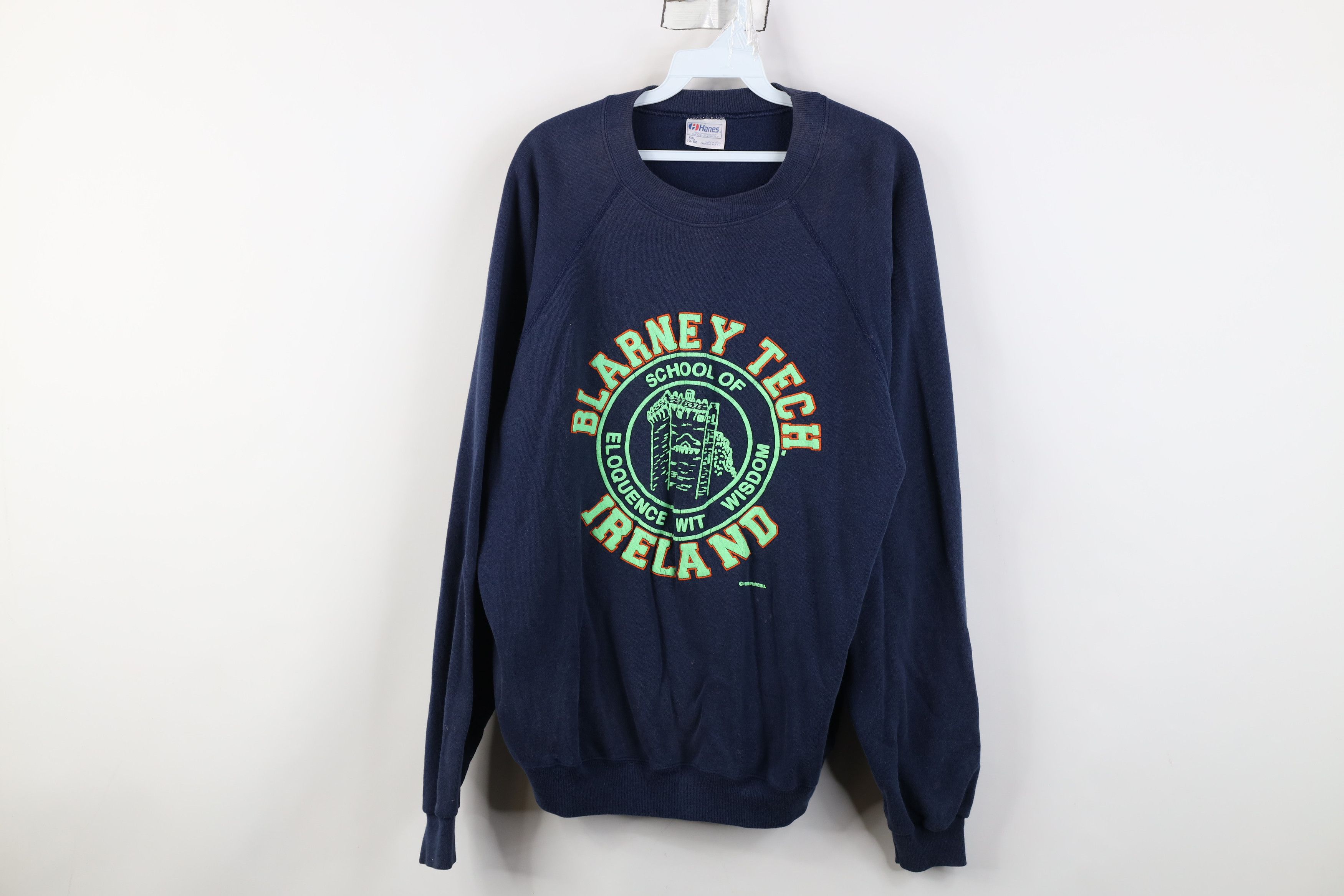 Vintage Vintage 80s Tech Ireland Crewneck Sweatshirt Blue USA Size XXL / US 16-18 / IT 52-54 - 1 Thumbnail
