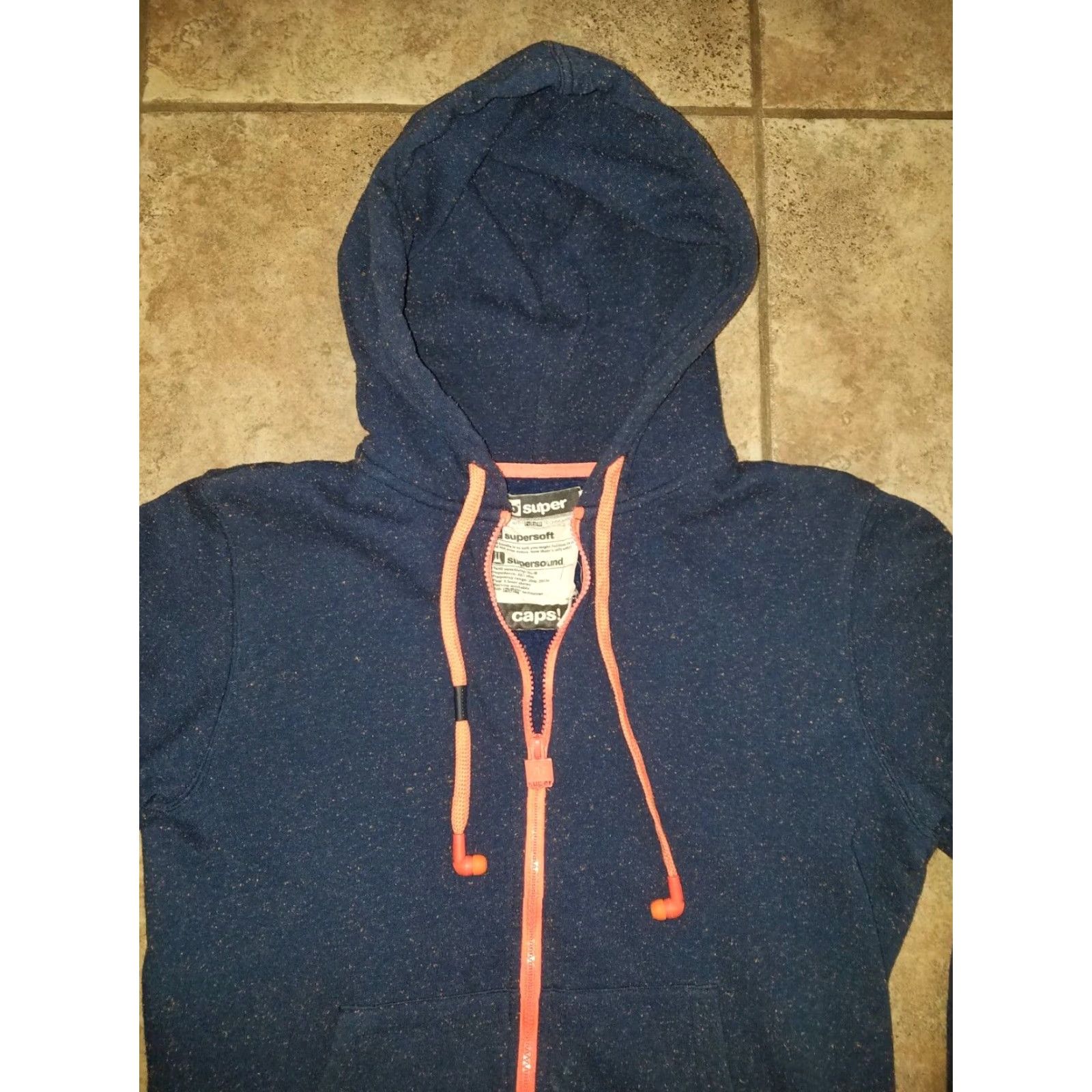 Vintage HB Super Caps Jaw String Headphones Full Zip Hoodie Men M Blue Regular Size Style Full Zip Size US M / EU 48-50 / 2 - 2 Thumbnail