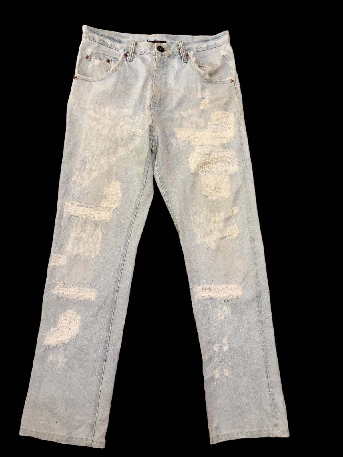 Japanese Brand Exhibitionist Stone Wash Distressed Denim Pants Size US 31 - 1 Thumbnail