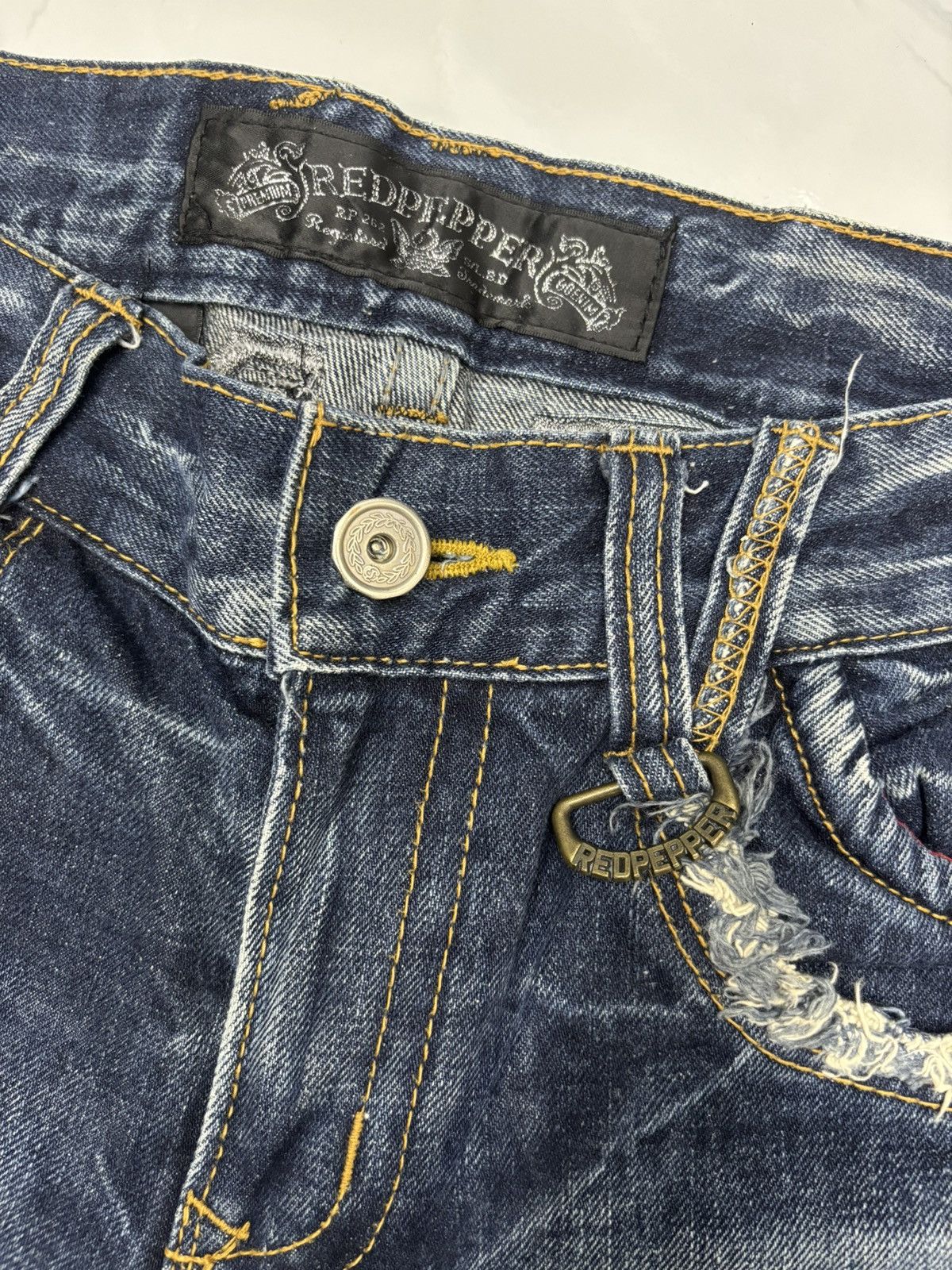 Tornado Mart 🔥RED PEPPER ☮️ EMBROIDERY FLARED JEANS DISTRESSED DENIM Size US 33 - 11 Thumbnail