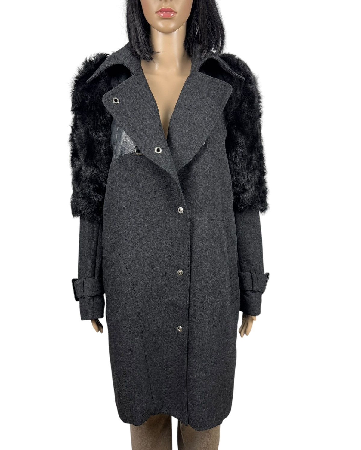 Designer Eudon Choi London Coat Wool-Leather & Real Fur Details UK10 Size M / US 6-8 / IT 42-44 - 12 Thumbnail
