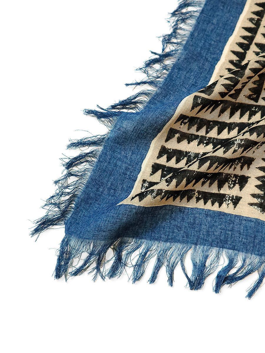 Kapital KAPITAL Rayon Fringe Stole (Hacksaw Block Pattern) Blue Size ONE SIZE - 3 Thumbnail