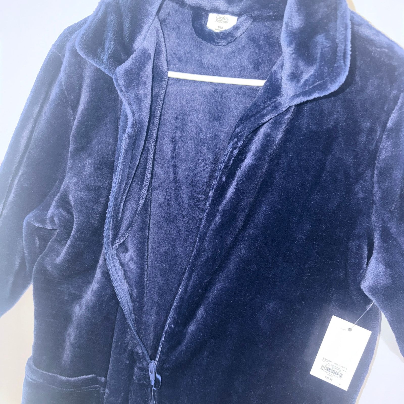 Croft & Barrow Croft & Barrow Petite Med Zip Front Plush Fleece Robe Navy Size ONE SIZE - 4 Thumbnail