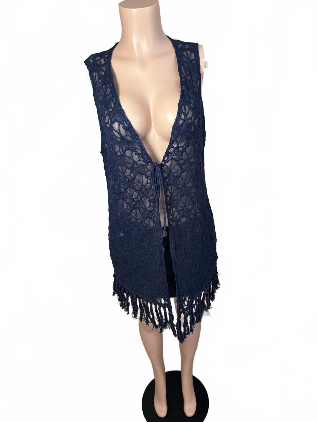 Other Boho Crochet Fringe Vest Sheer Festival Y2K. Large. Size ONE SIZE - 2 Thumbnail