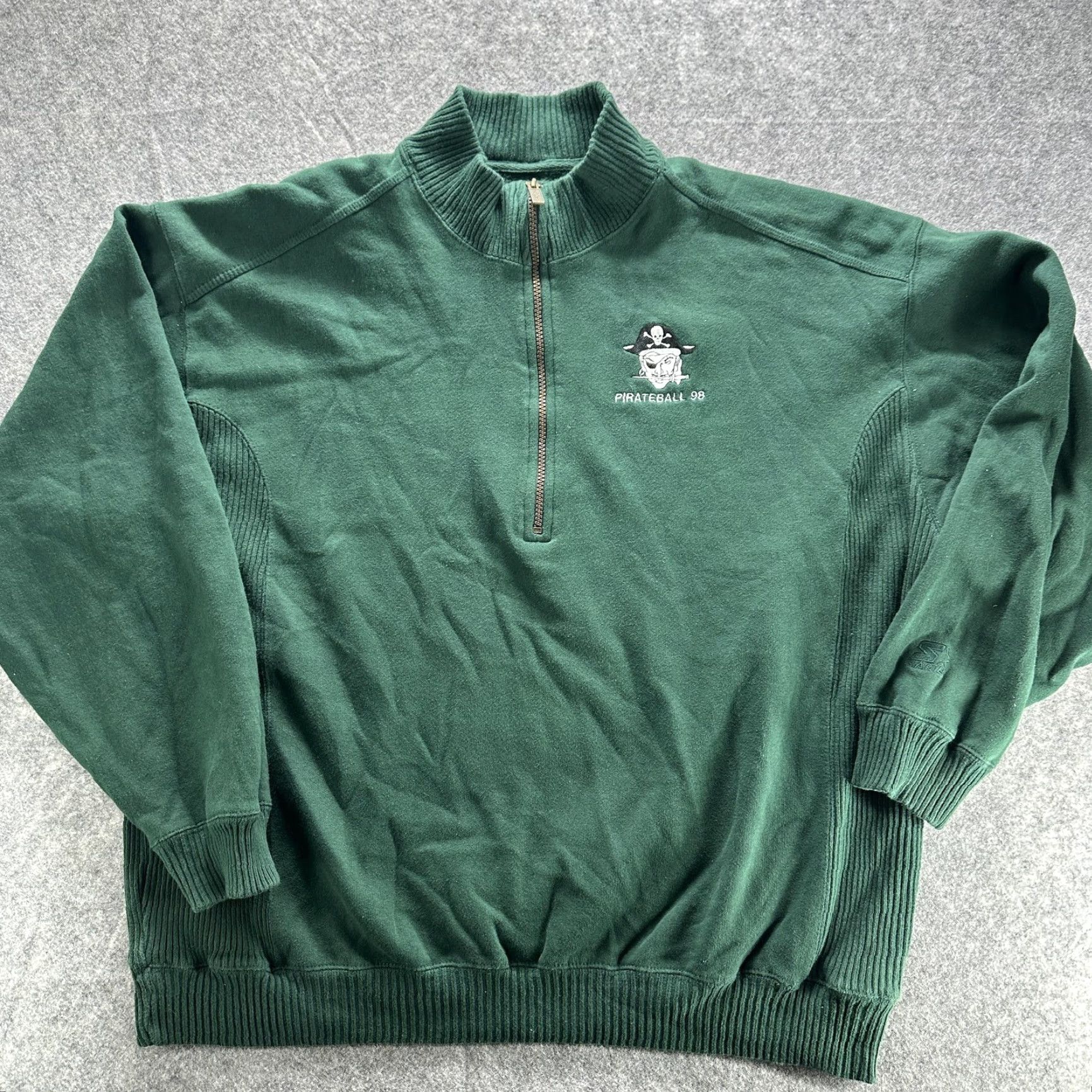 Starter VINTAGE Starter Sweatshirt Mens XL Green Quarter Zip Pirateball 98 Logo 90s Size US XL / EU 56 / 4 - 2 Thumbnail