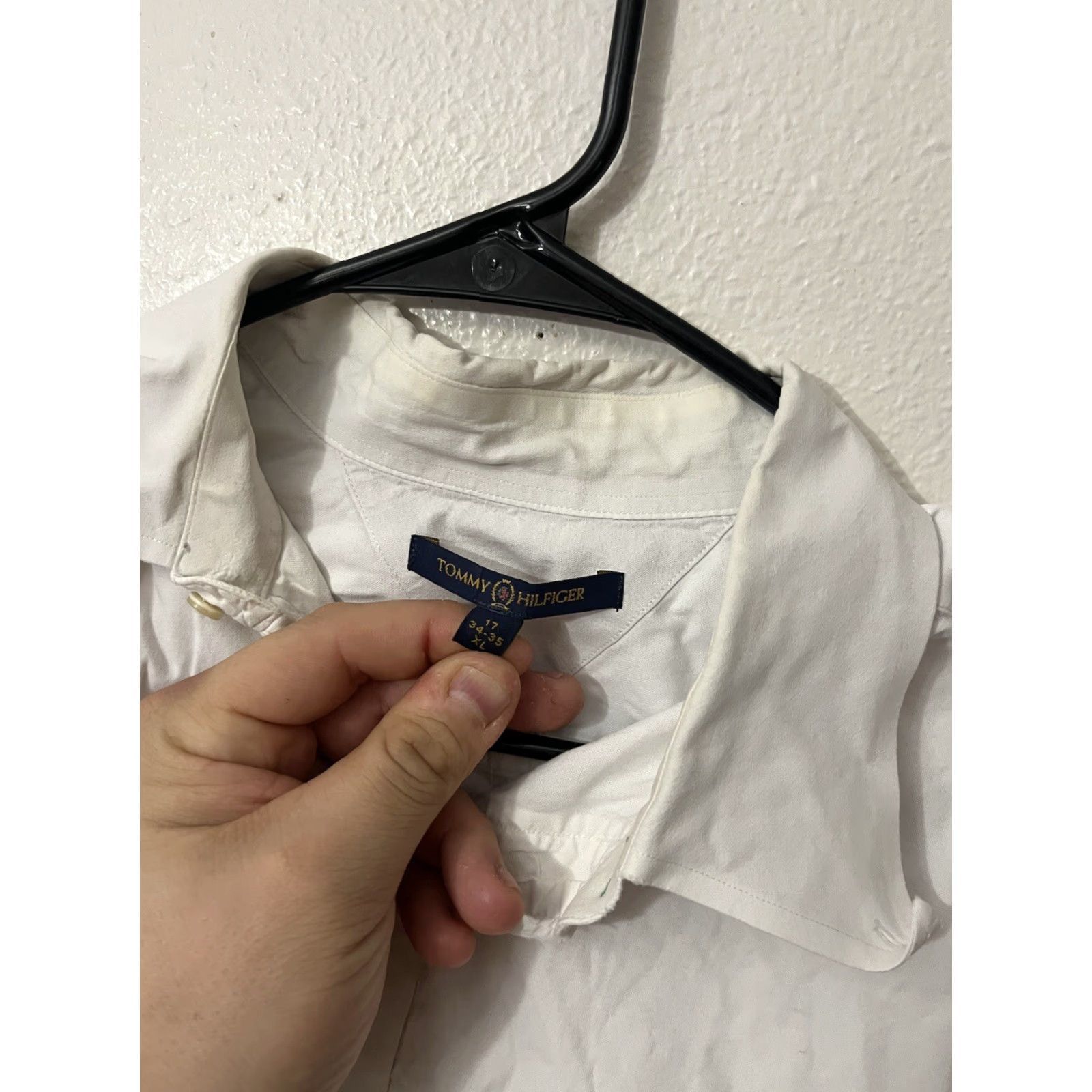 Tommy Hilfiger Tommy Hilfiger Dress Shirt XL White Solid Long Sleeve Button-Up Classic Mens 17 in Size 46R - 3 Thumbnail