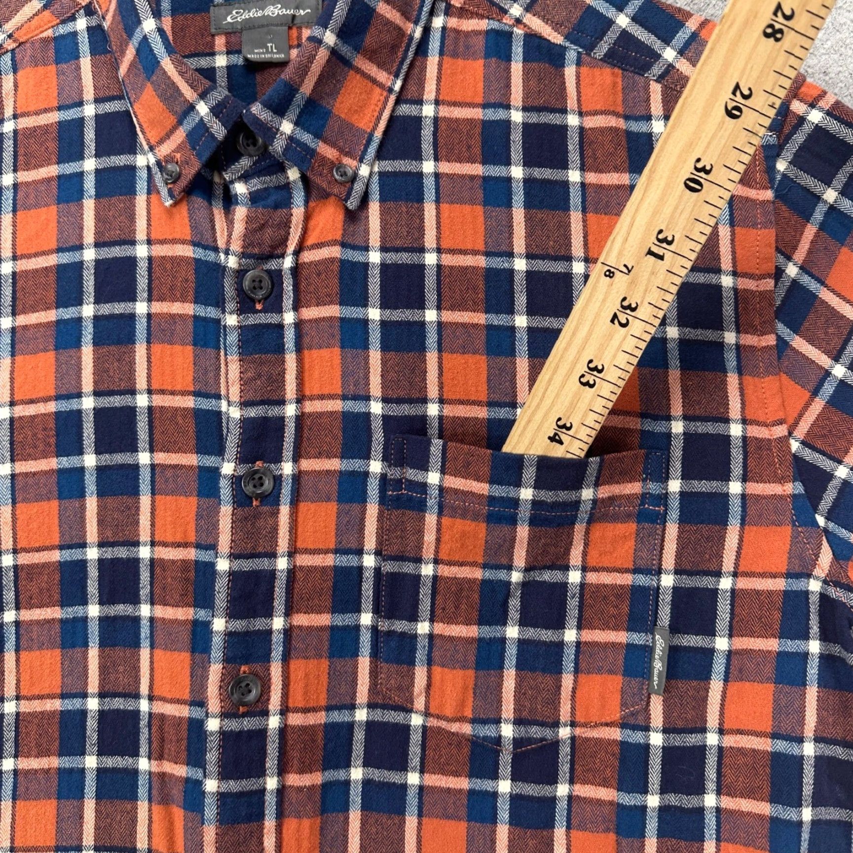 Eddie Bauer Eddie Bauer Button-Down Shirt Plaid Flannel Orange Navy White Classic Fit Mens LT Size US L / EU 52-54 / 3 - 6 Thumbnail
