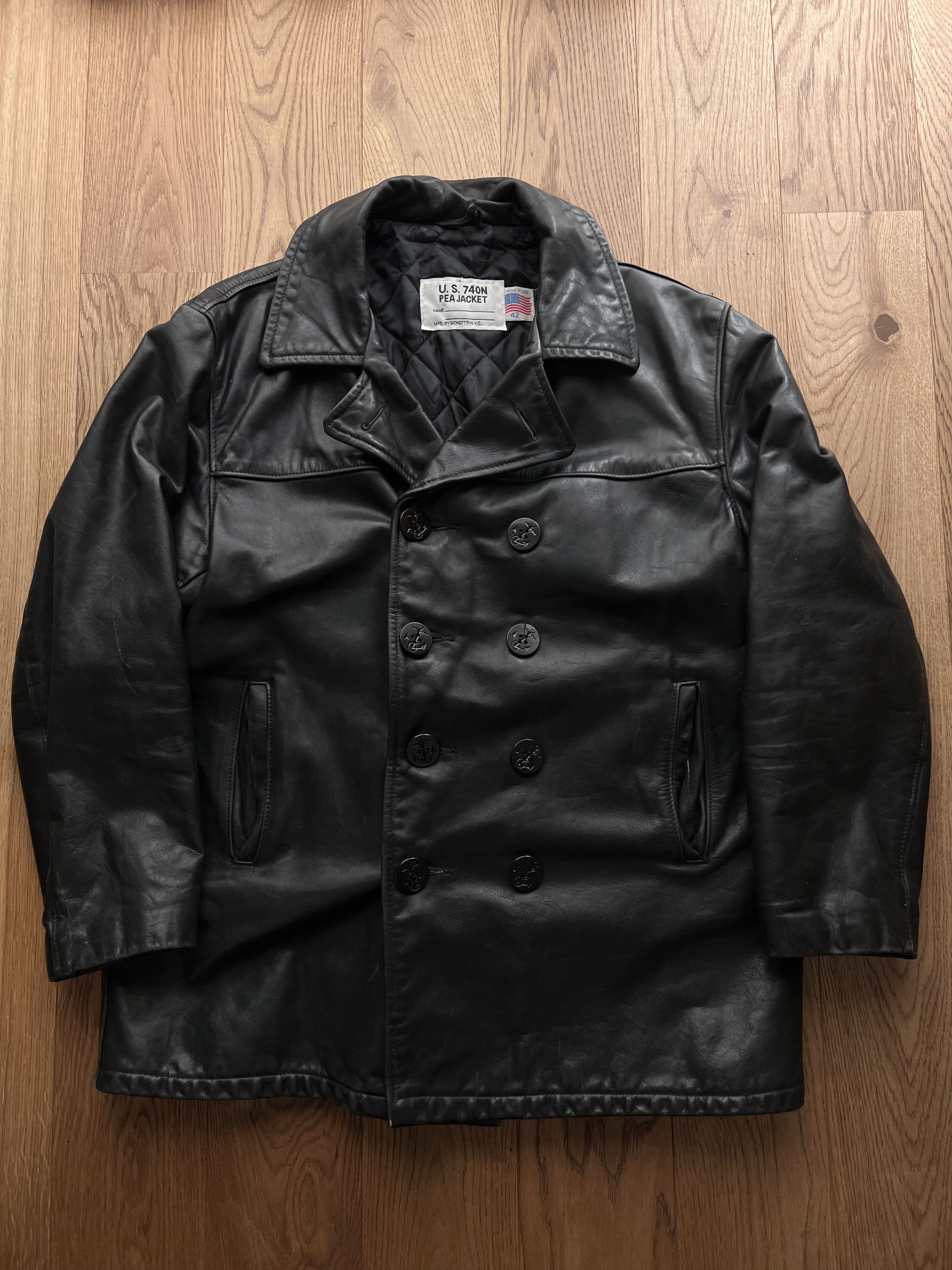 Schott Schott USA 740N PEA Jacket vintage 80s Leather rare coat Size US M / EU 48-50 / 2 - 8 Thumbnail