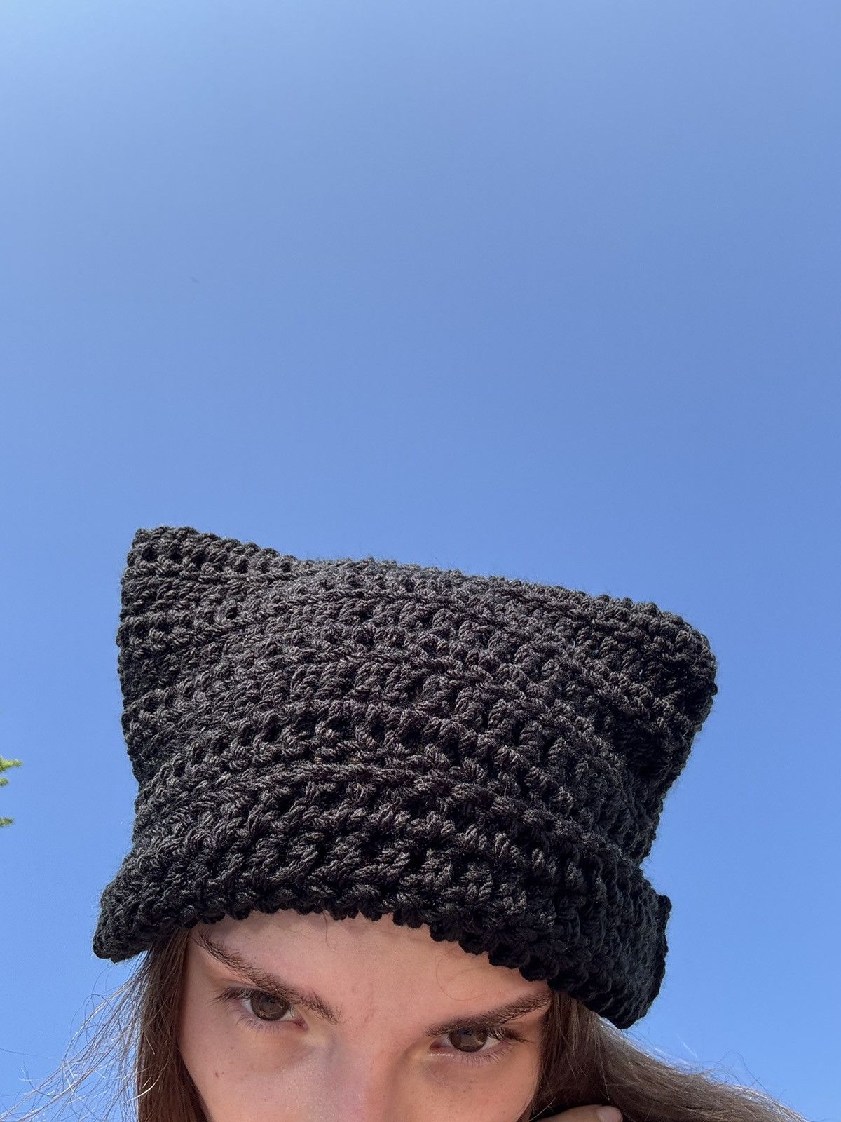 Handmade Crochet Cat Beanie - Solid Black Size ONE SIZE - 3 Thumbnail