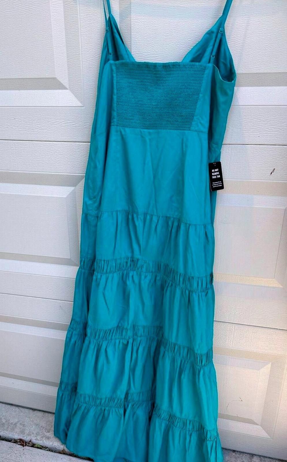 Express Express Teal Maxi Dress With Spaghetti Straps & Tiered Skirt Size L / US 10 / IT 46 - 3 Thumbnail