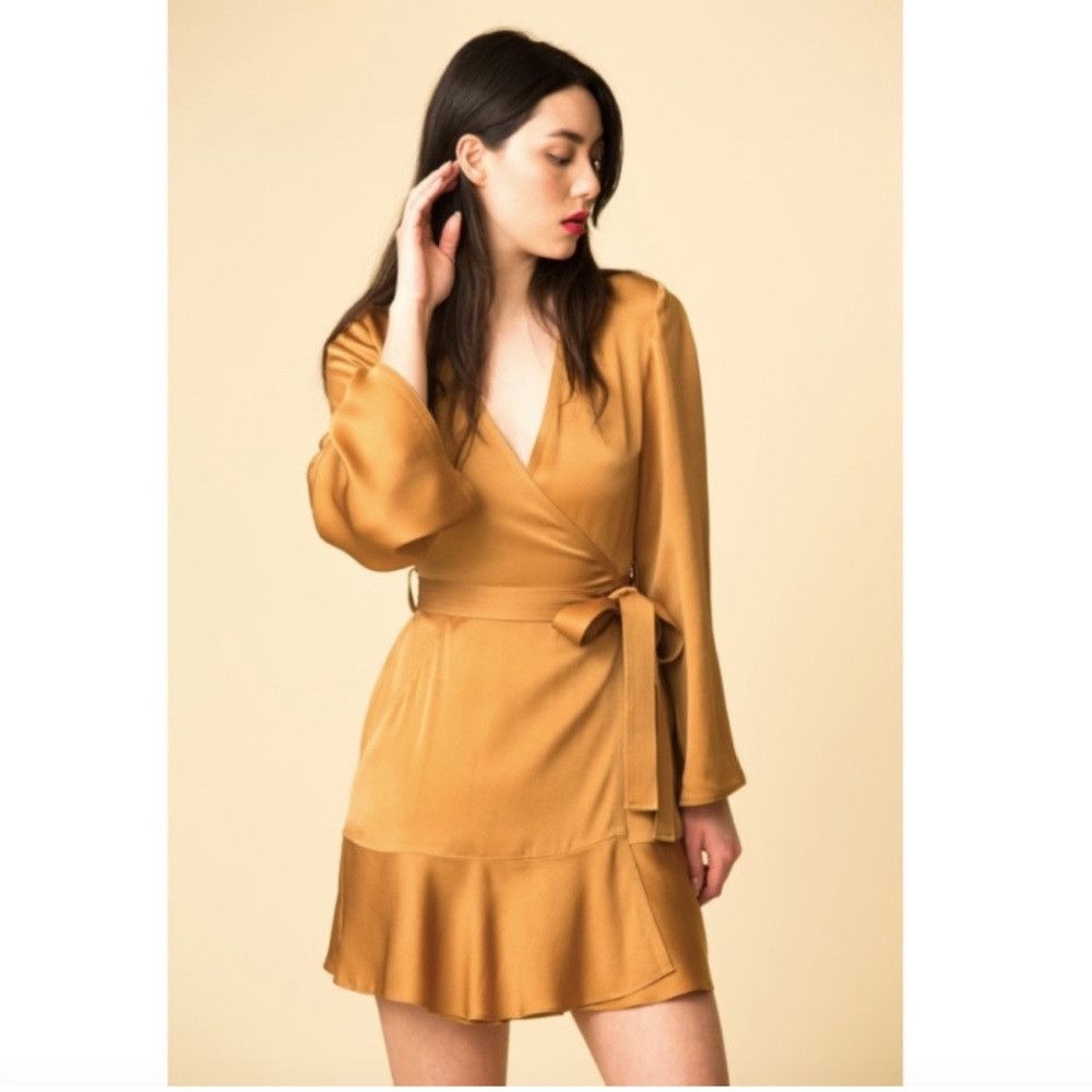 gold shiny mini dress Peggy Wrap Dress in Mustard | Vintage 1940s Style Wrap Dress