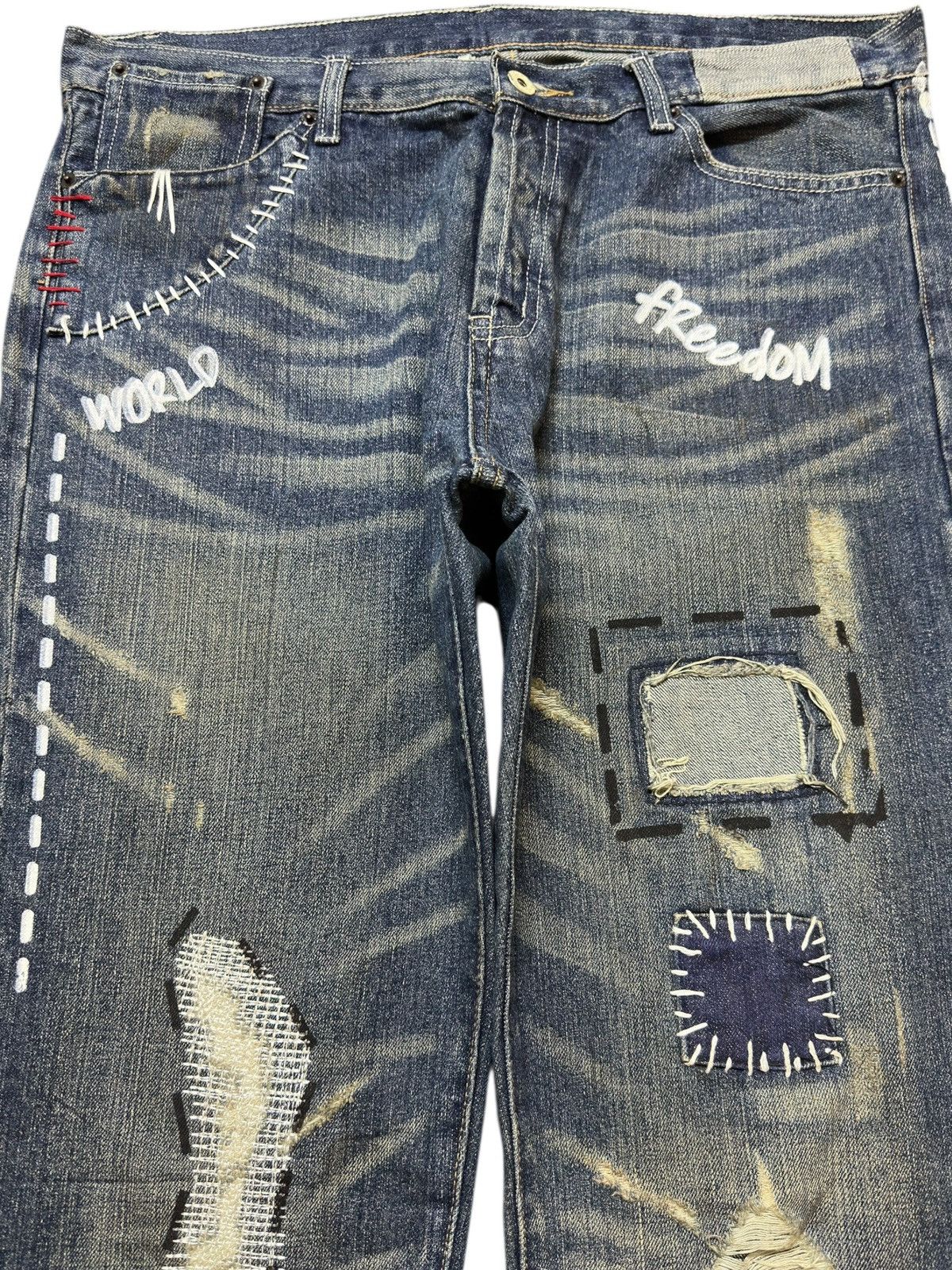 Le Grande Bleu (L.G.B.) Vintage Japanese Brand Art Works Painted Denim Size US 37 - 2 Thumbnail