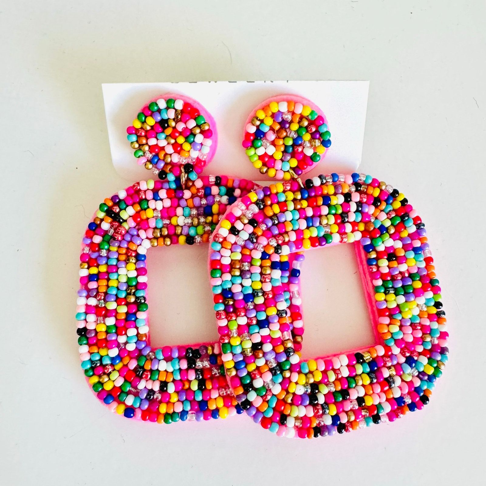 Anthropologie NEW ANTHROPOLOGIE Pink White Drop Stud Post Earrings Jewelry Size ONE SIZE - 3 Thumbnail