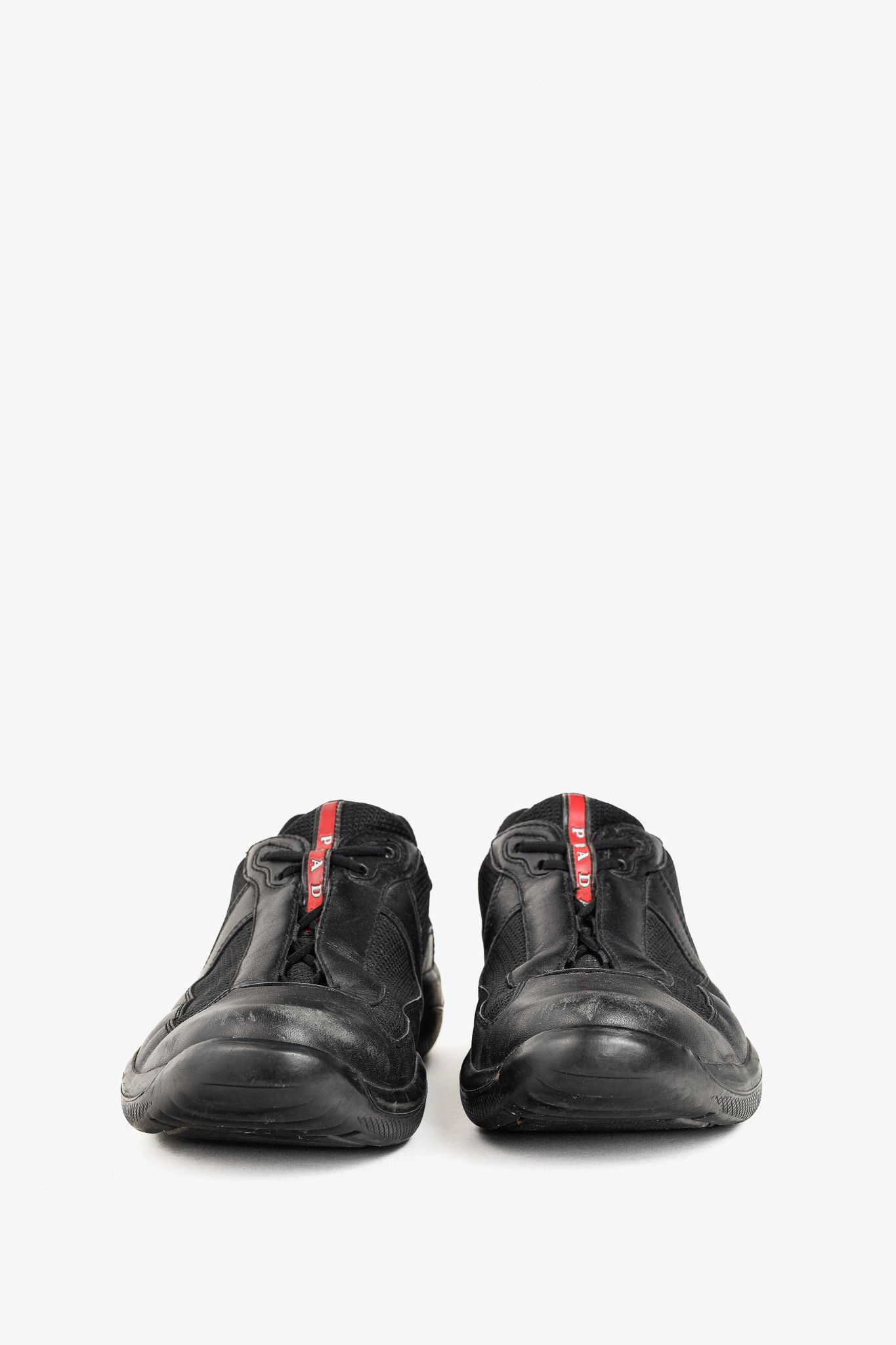 Prada Prada Red Label Black Leather & Mesh Y2K Trainers Size US 9 / EU 42 - 2 Thumbnail