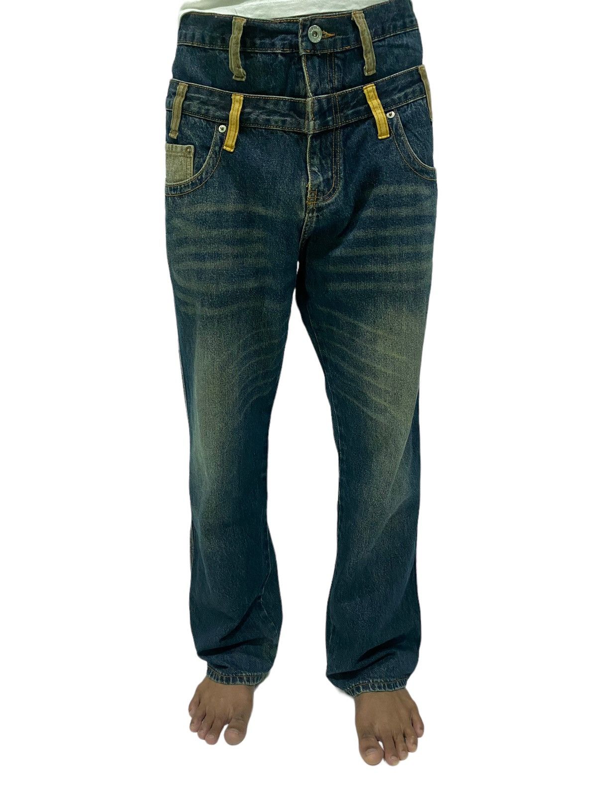 Japanese Brand DOUBLE WAIST JAPAN AMORE PURO DISTRESSED RIPPED DENIM JEANS Size US 33 - 12 Thumbnail
