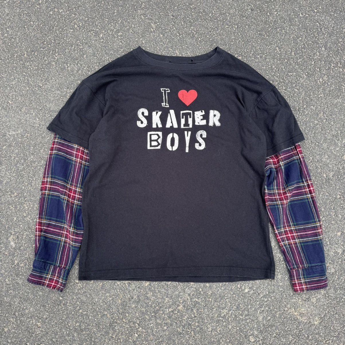 If Six Was Nine Distressed I LOVE SKATER BOYS LONGSLEEVE y2k grunge flannel Size US M / EU 48-50 / 2 - 4 Thumbnail