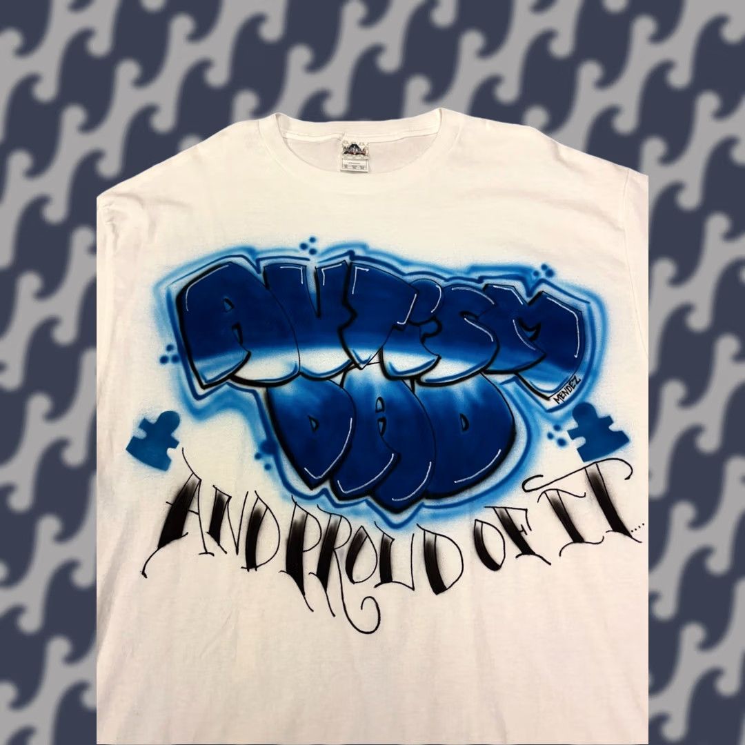 AAA VINTAGE AAA Shirt Men XL White Autistic Dad Proud Of It 90s Graffiti Art Hipster Retro Activewear Graphic Print Crew Neck Short Sleeve Cotton Size US XL / EU 56 / 4 - 1 Thumbnail