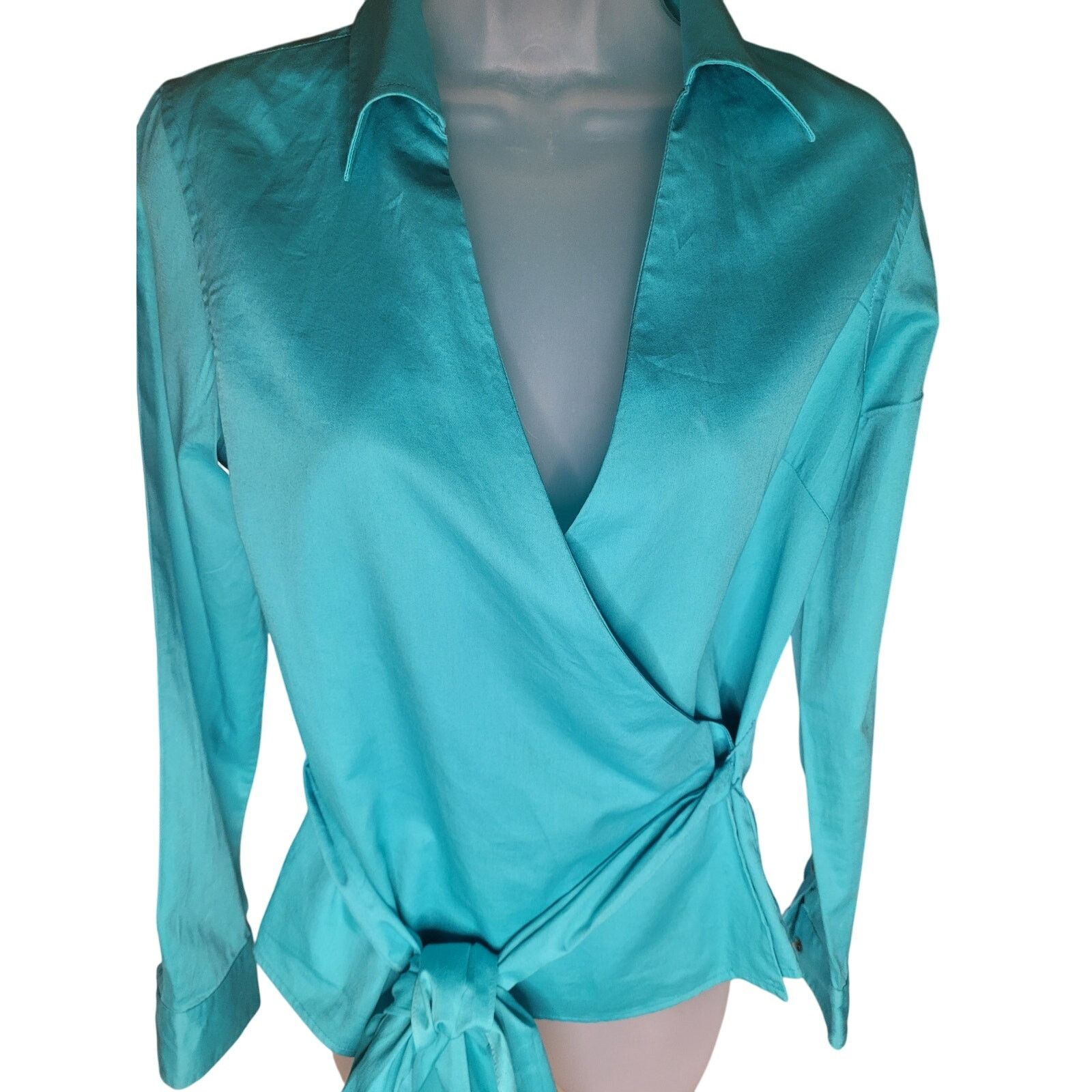 Ralph Lauren Ralph Lauren Women Wrap Shirt Turquoise Long Sleeve Sz S Size S / US 4 / IT 40 - 2 Thumbnail