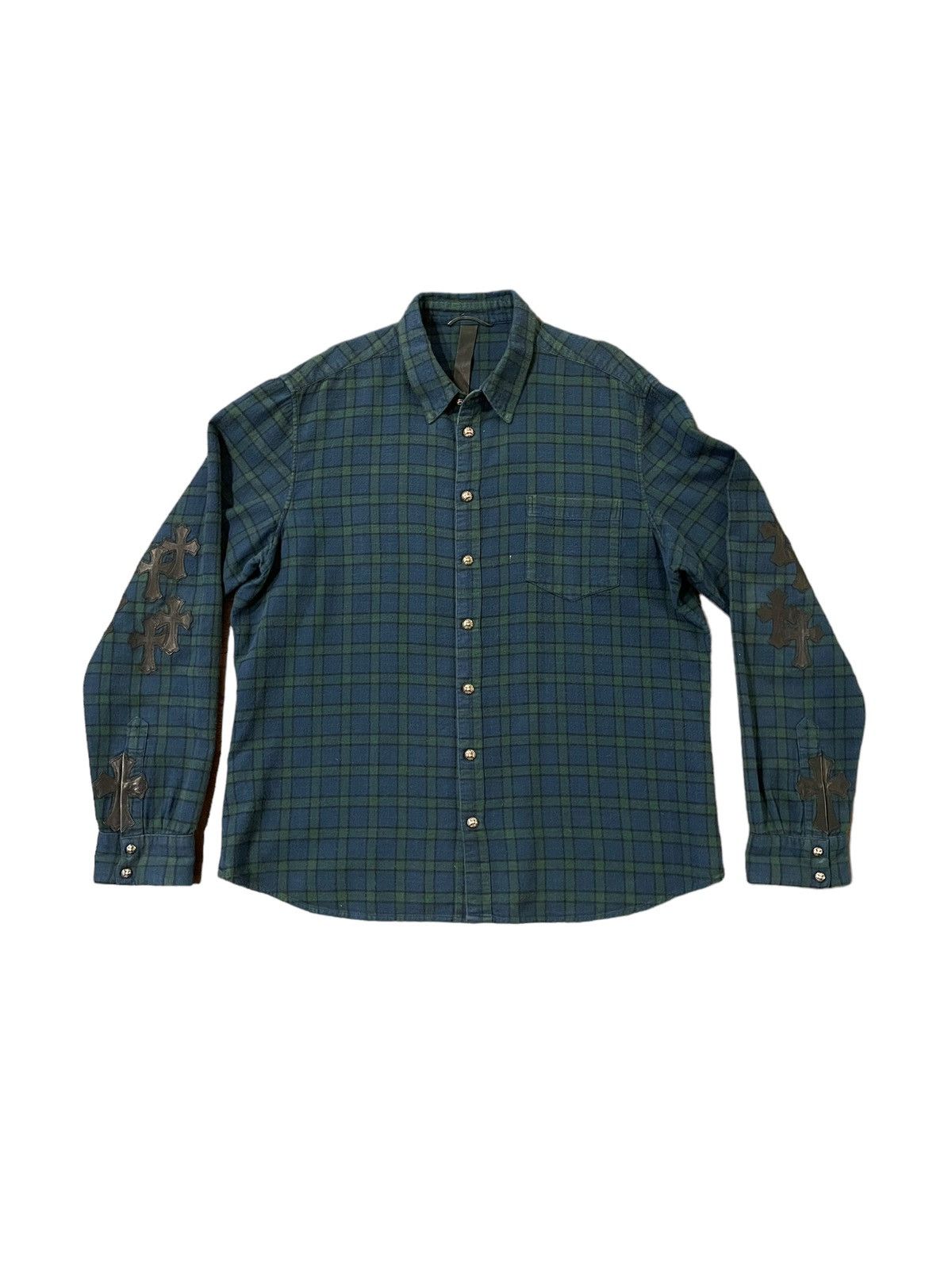 image of Chrome Hearts 1/1 Multi Cross Patch Loose Ends Flannel in Green, Men's (Size 2XL)