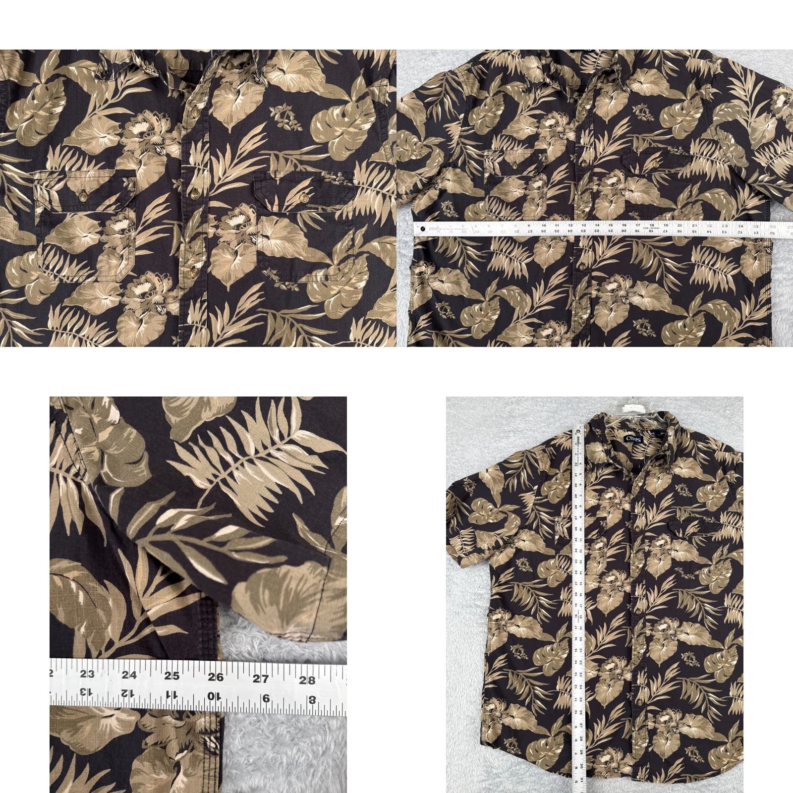 Chaps VINTAGE Chaps Shirt Mens 2XL Hawaiian Floral Leaf Print Cotton Button-Up Beige Black Short Sleeve Mens Regular Adult 2XL Hawaiian Theme Boys/Girls Men Size US XXL / EU 58 / 5 - 8 Thumbnail
