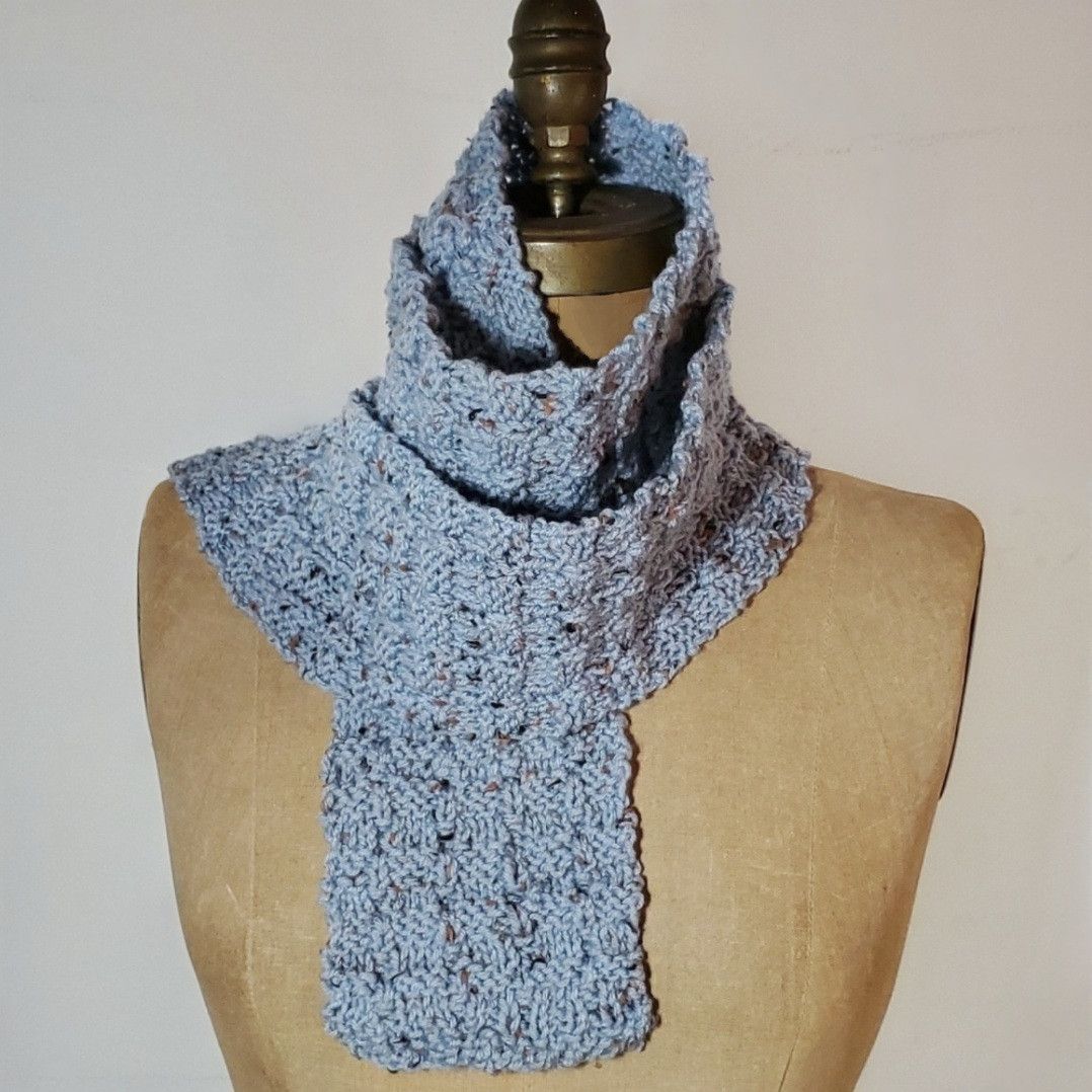 Handmade Handmade 72"x4" Knit Blue Scarf Waffle Stitch Crochet Purl Size ONE SIZE - 2 Thumbnail