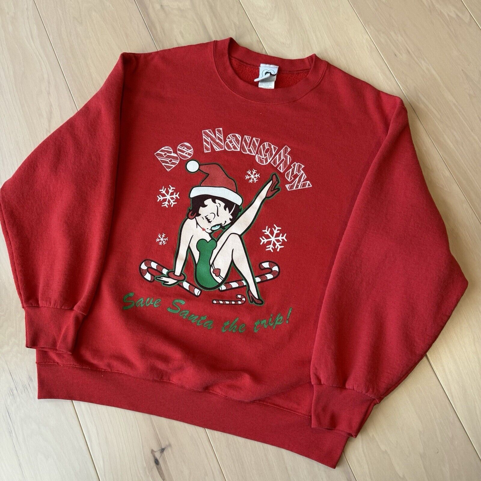 Vintage Vintage Betty Boop Christmas Sweatshirt Red Fleece Pullover Size US L / EU 52-54 / 3 - 7 Thumbnail