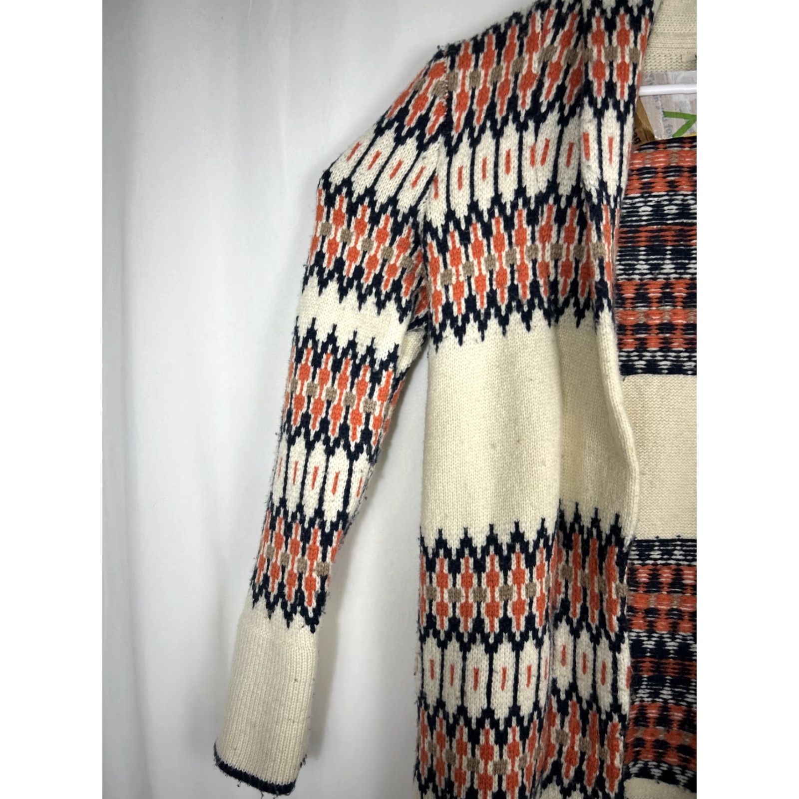 Lucky Brand VINTAGE Lucky Brand Cardigan Womens XS Wool Blend Belt Missing Belt Aztec Woodland Cream Blue Wool Blend Belted Cardigan Womens XS Blue Aztec Theme Size XS / US 0-2 / IT 36-38 - 2 Thumbnail